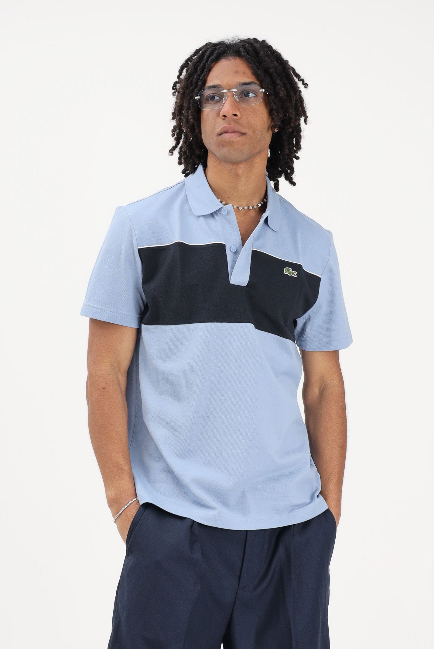 LACOSTE Polo a manica corta celeste e blu da uomo con motivo color block PH0895 3PT LACOSTE