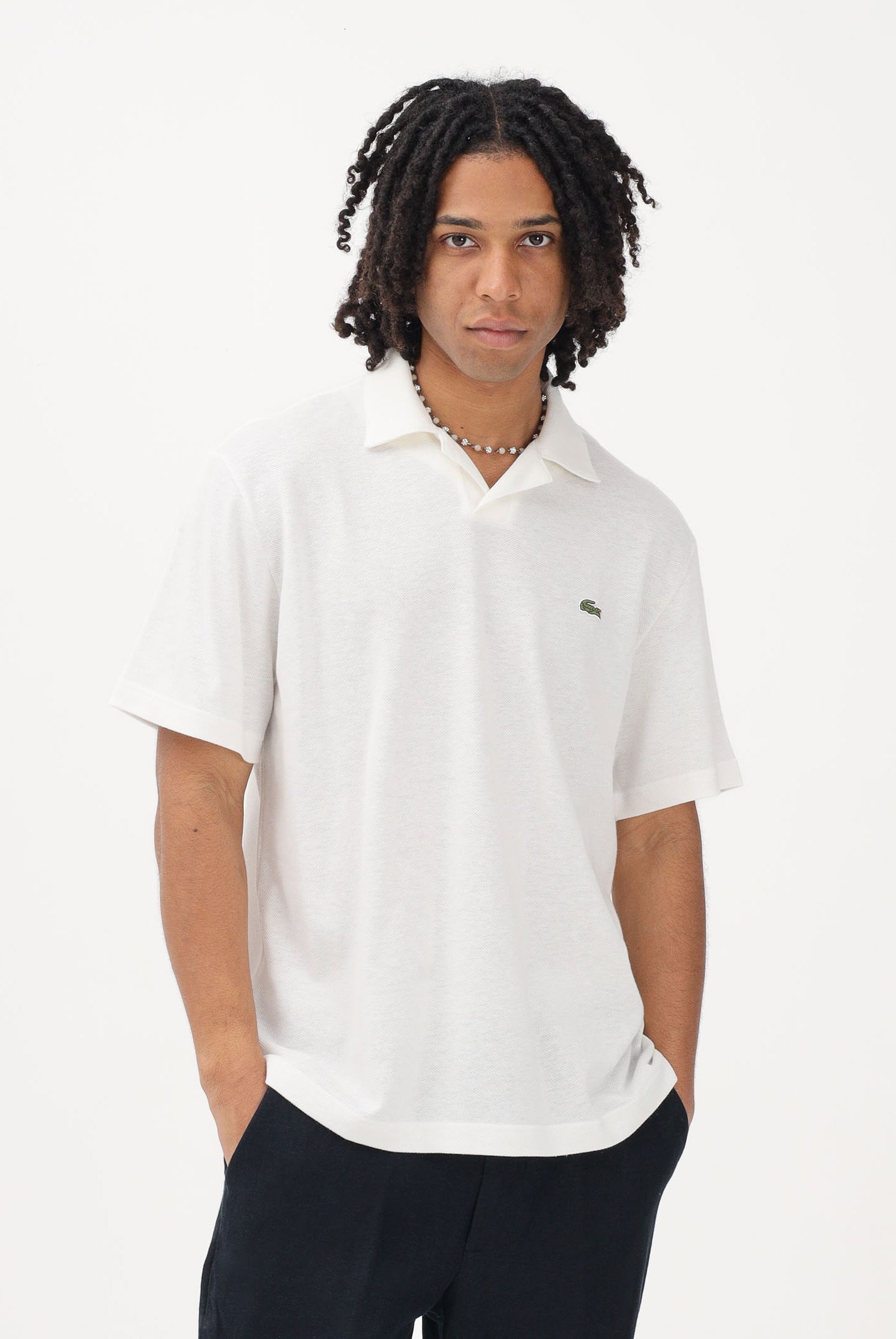 LACOSTE Polo a manica corta bianca da uomo in cotone-lino PH2449 70V LACOSTE