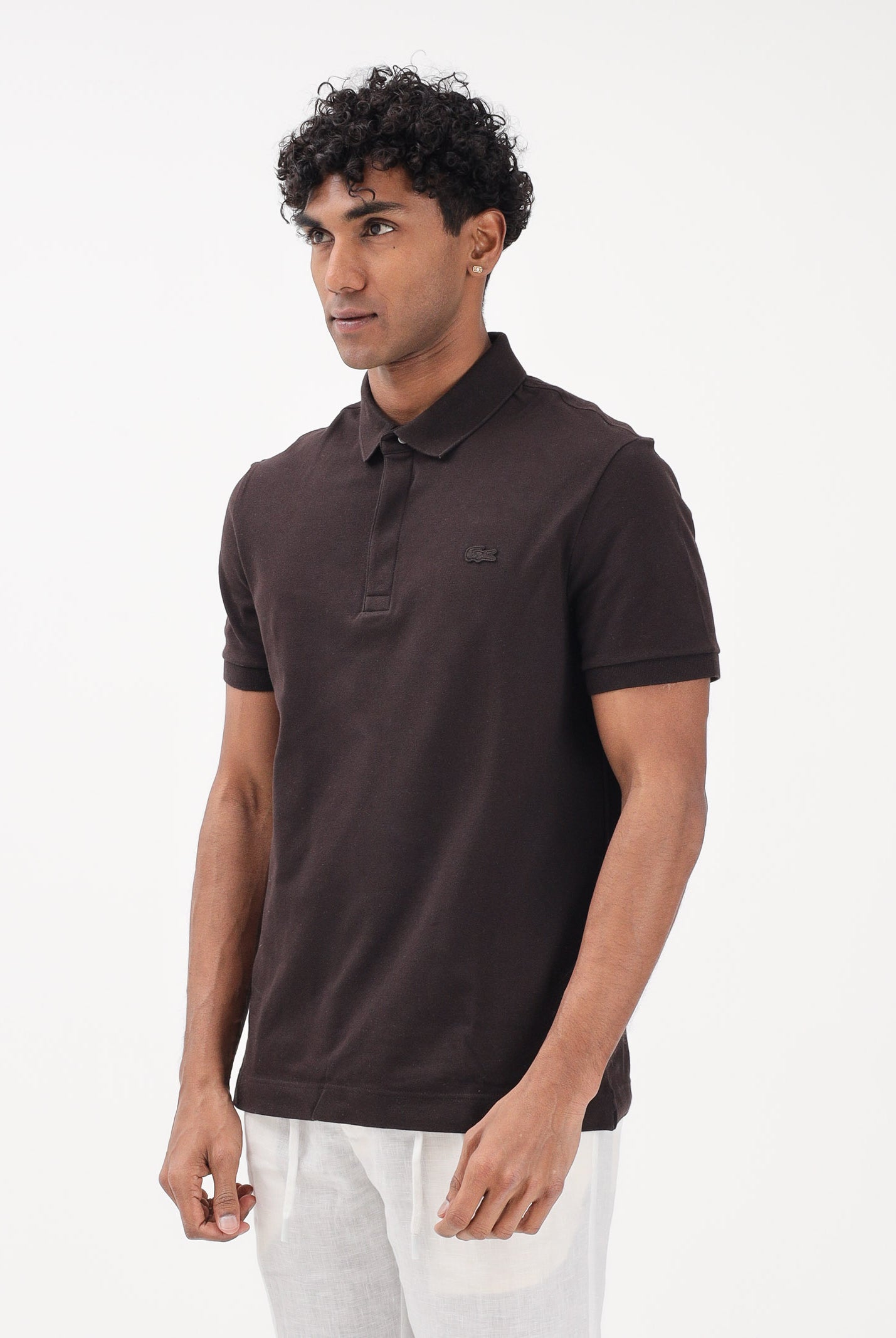 LACOSTE Polo a manica corta marrone da uomo in piqué elasticizzato Paris PH5522 3LA LACOSTE