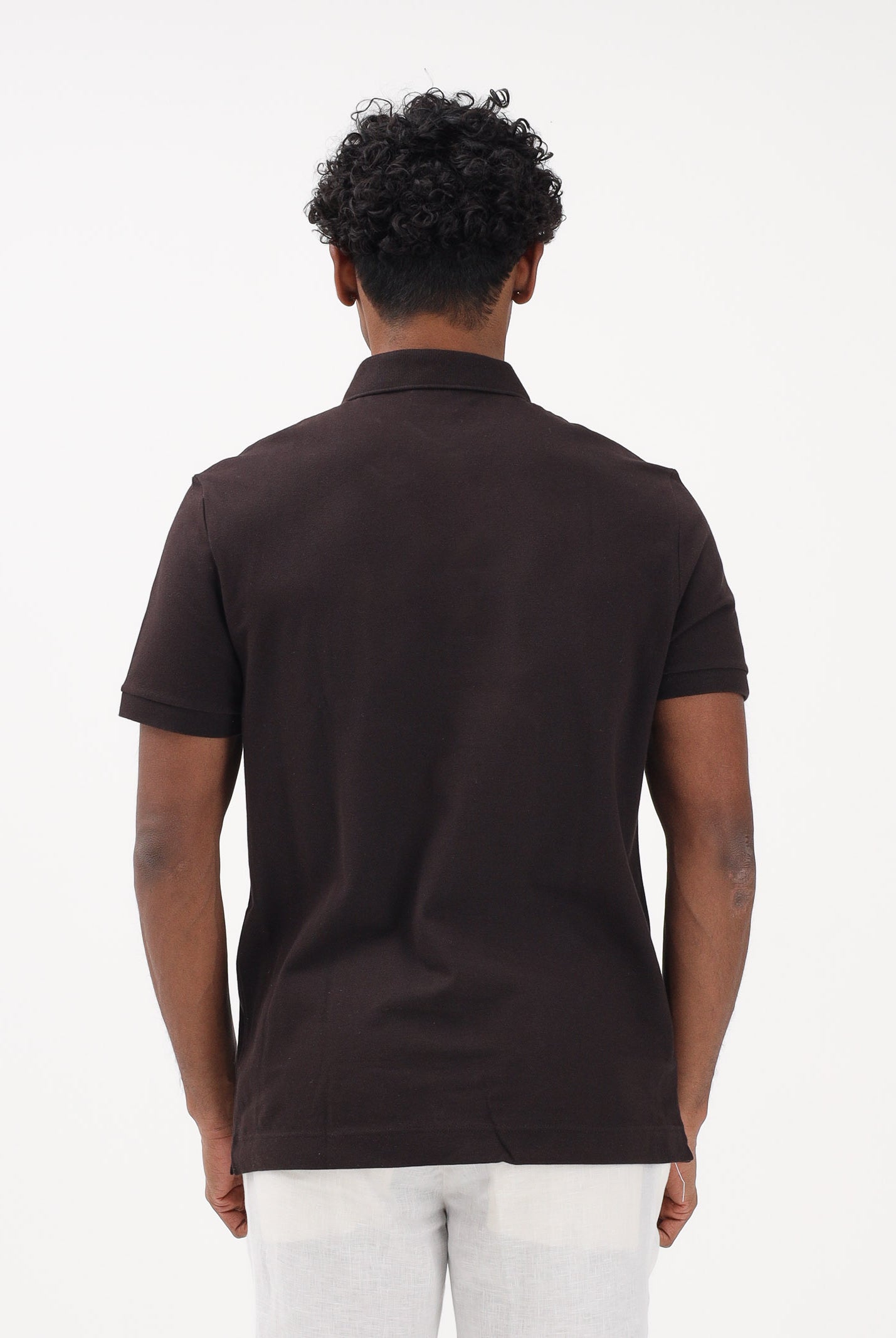 LACOSTE Polo a manica corta marrone da uomo in piqué elasticizzato Paris PH5522 3LA LACOSTE