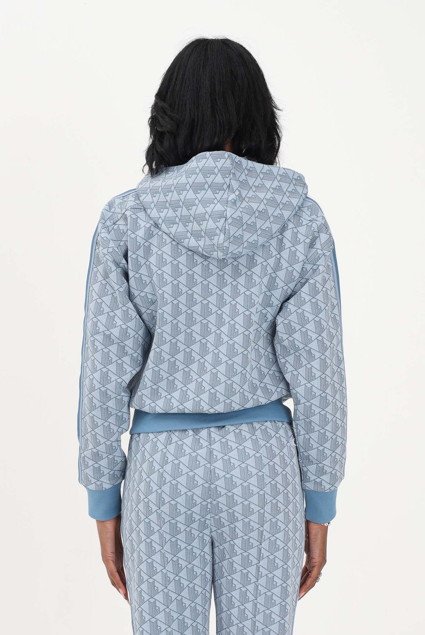 LACOSTE Felpa con zip azzurra da donna in jacquard con monogramma SF7606 1QI LACOSTE