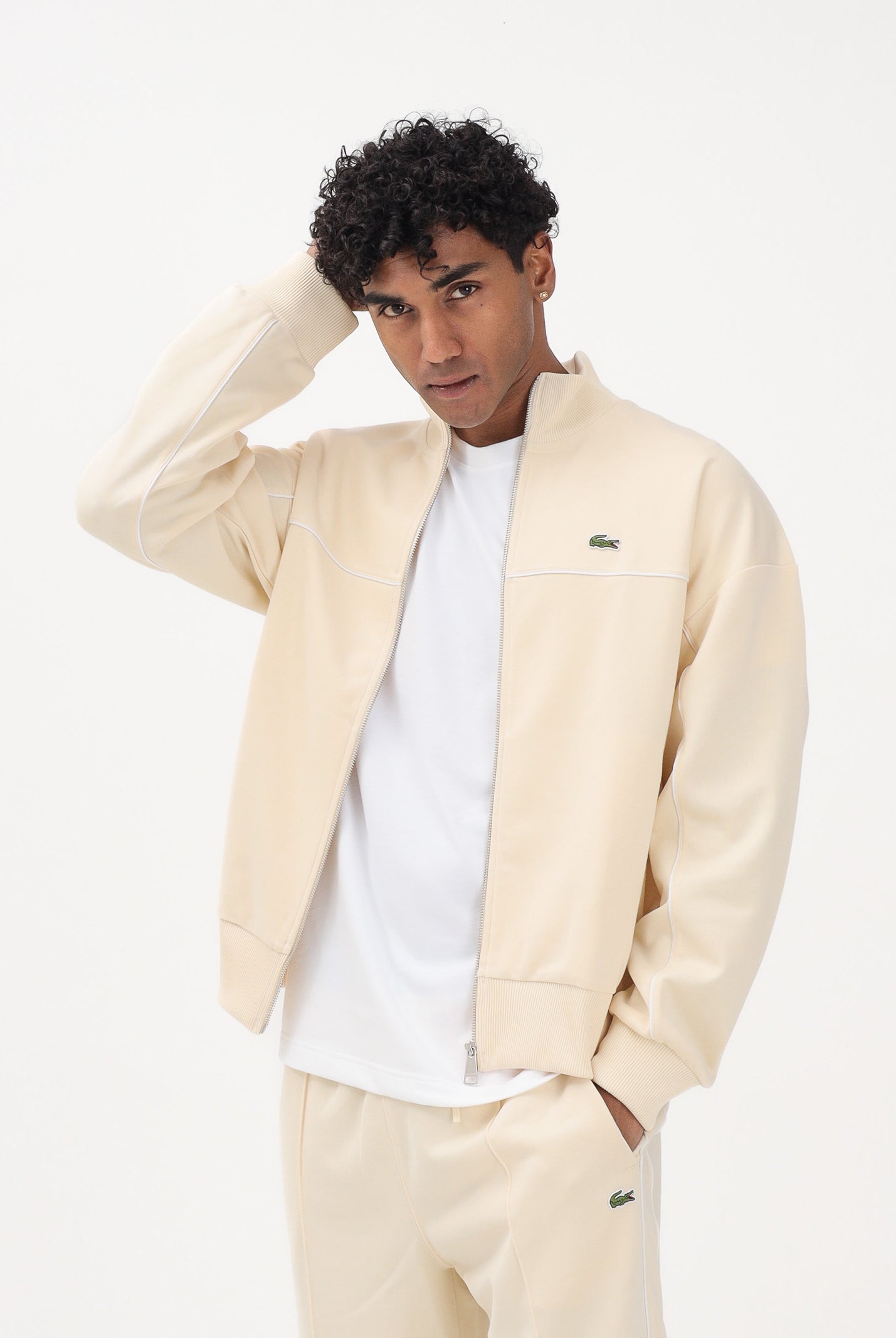 LACOSTE Felpa con zip crema da uomo SH0627 056 LACOSTE