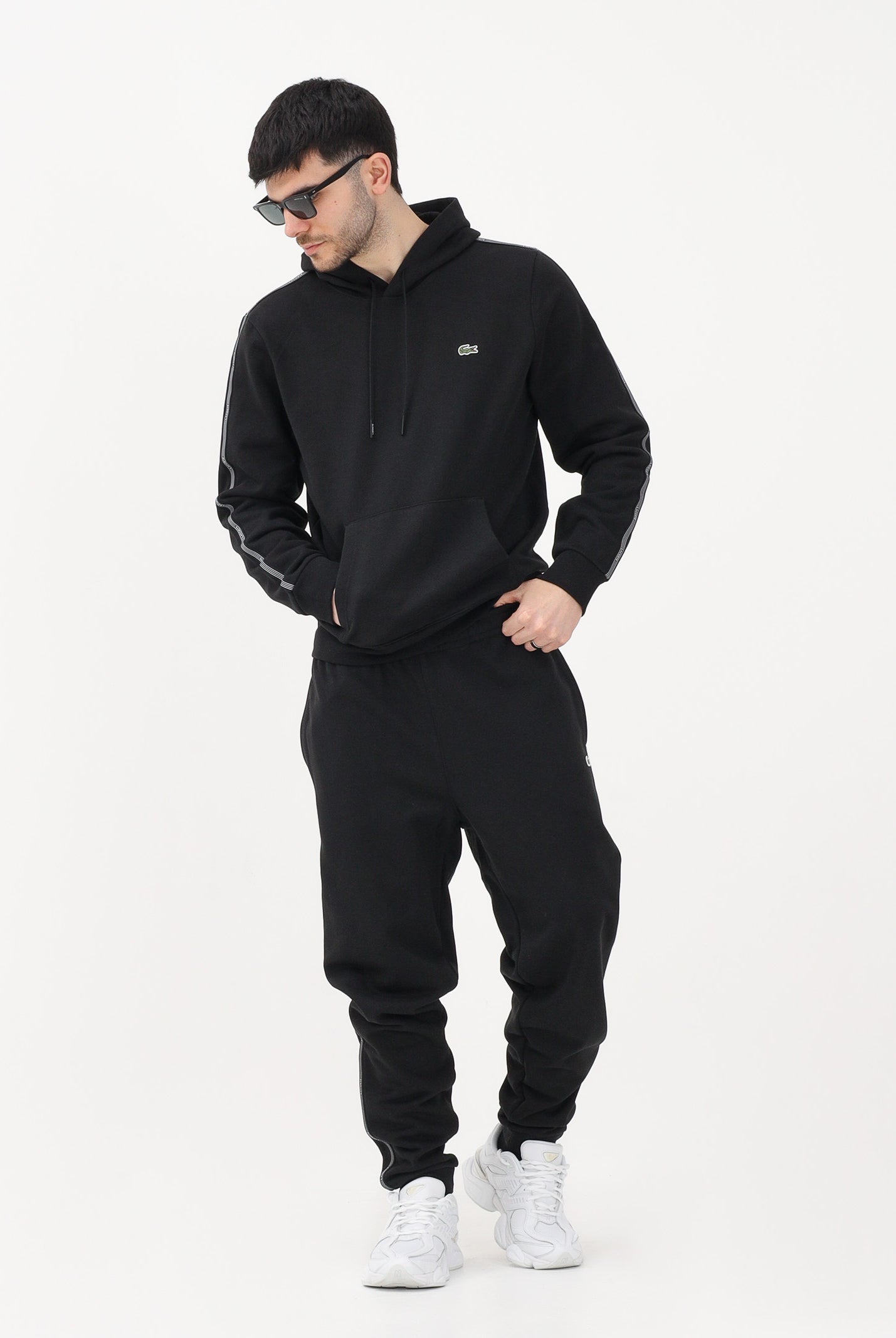LACOSTE Felpa con cappuccio nera da uomo con bordi logati SH0884 031 LACOSTE