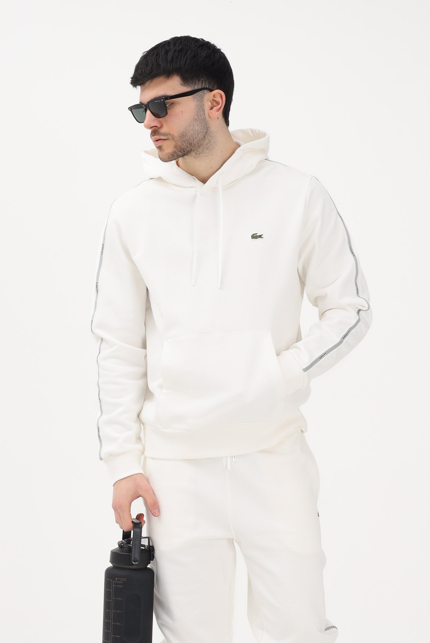 LACOSTE Felpa con cappuccio bianca da uomo con bordi logati SH0884 70V LACOSTE