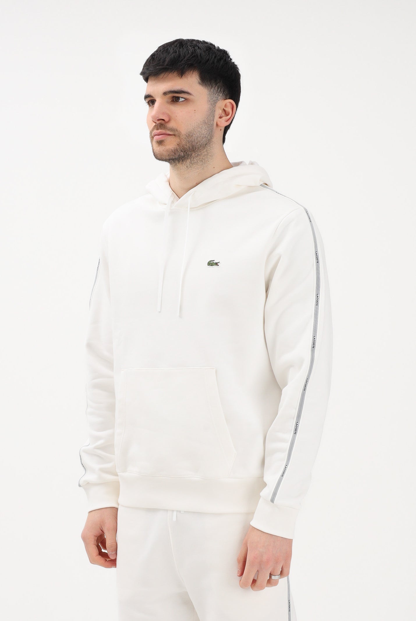 LACOSTE Felpa con cappuccio bianca da uomo con bordi logati SH0884 70V LACOSTE