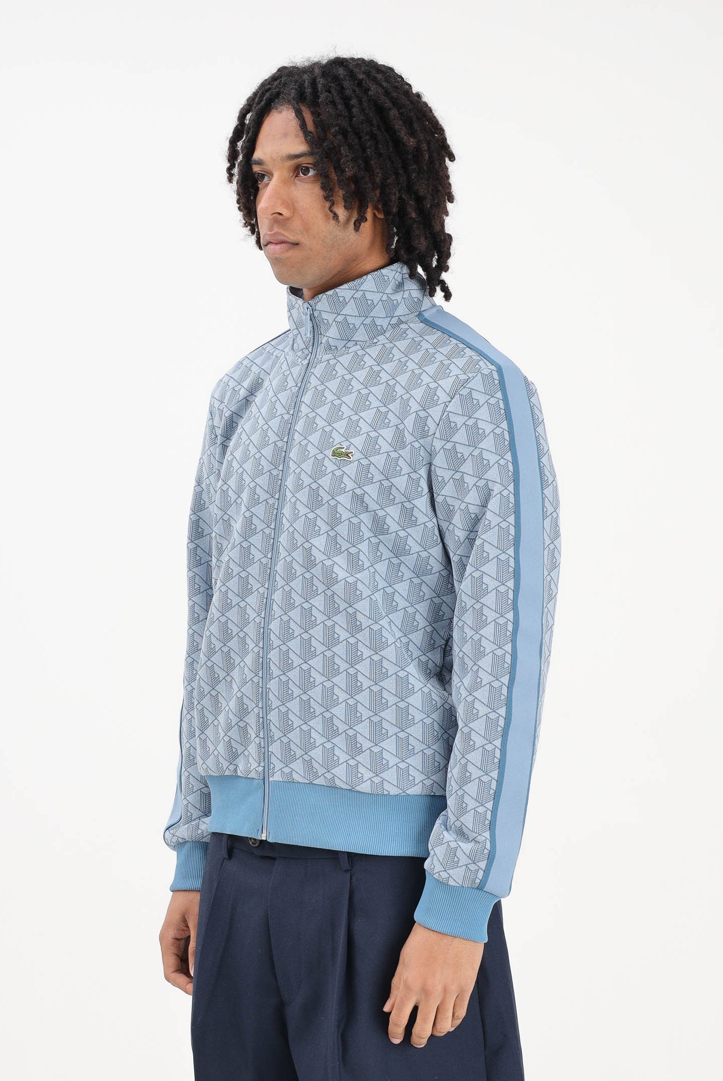 LACOSTE Felpa con zip Paris azzurra da uomo SH1368 1QI LACOSTE