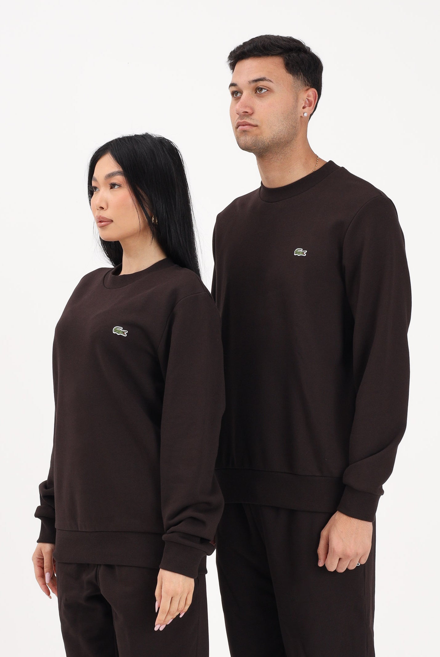 LACOSTE Felpa girocollo marrone per uomo e donna con patch coccodrillo SH9801 3LA LACOSTE