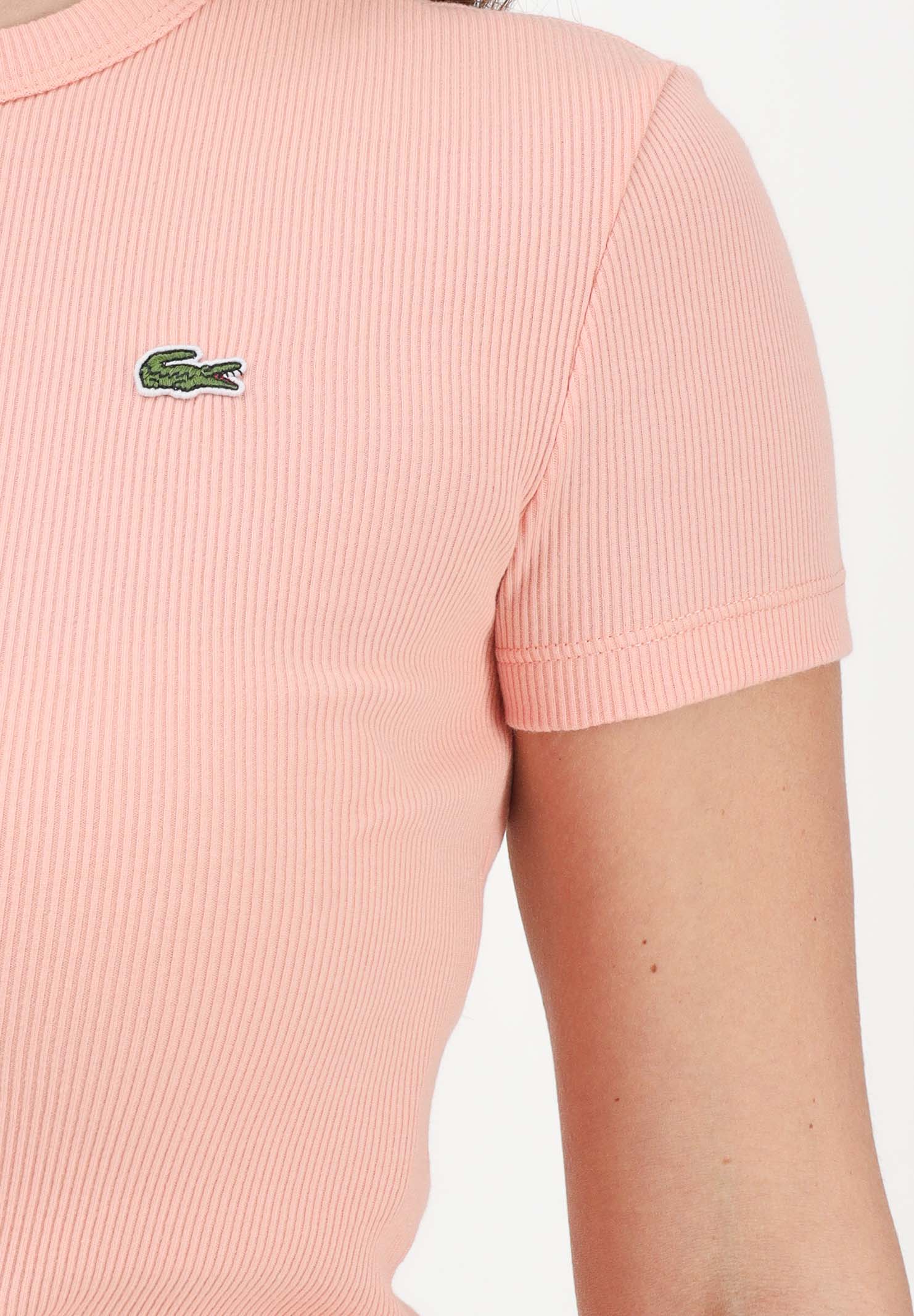 LACOSTE T-shirt a manica corta rosa pesca da donna in cotone a costine TF5538 UI2 LACOSTE