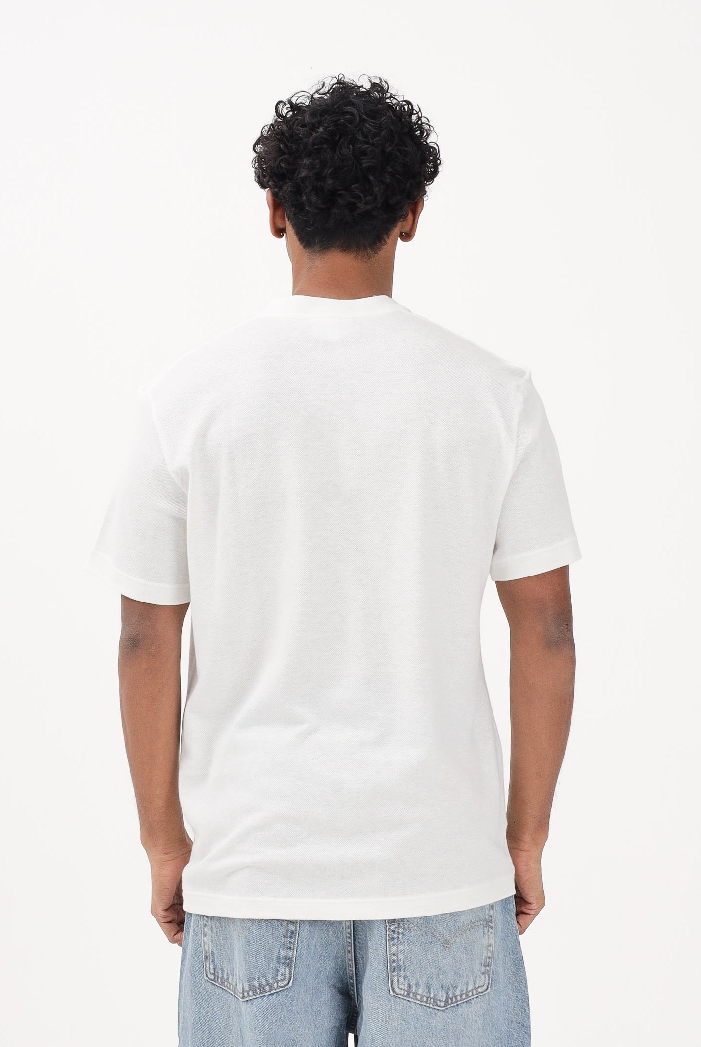 LACOSTE T-shirt a manica corta bianca da uomo in piqué pesante di cotone e lino TH0629 70V LACOSTE