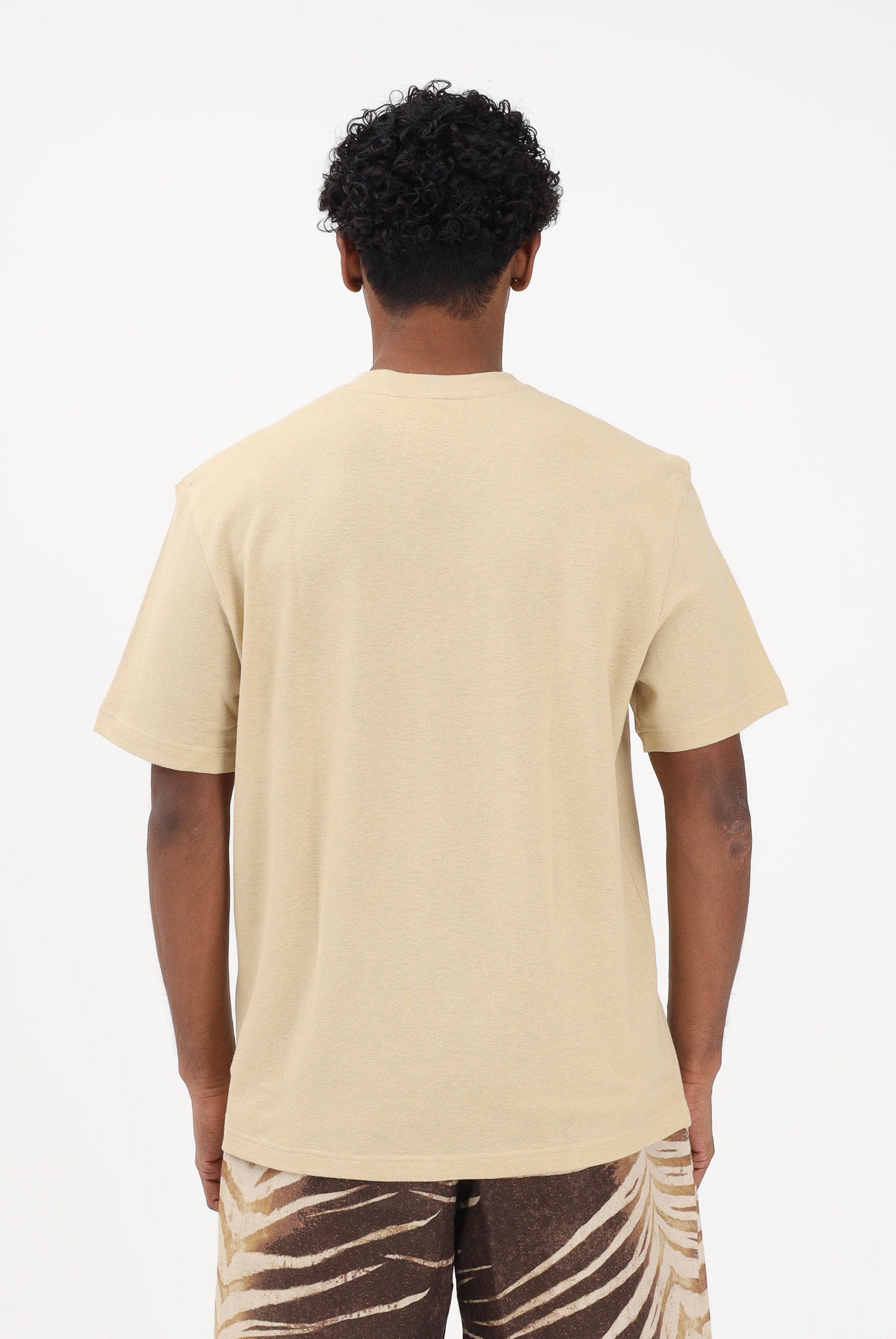 LACOSTE T-shirt a manica corta beige da uomo in piqué pesante di cotone e lino TH0629 8XF LACOSTE