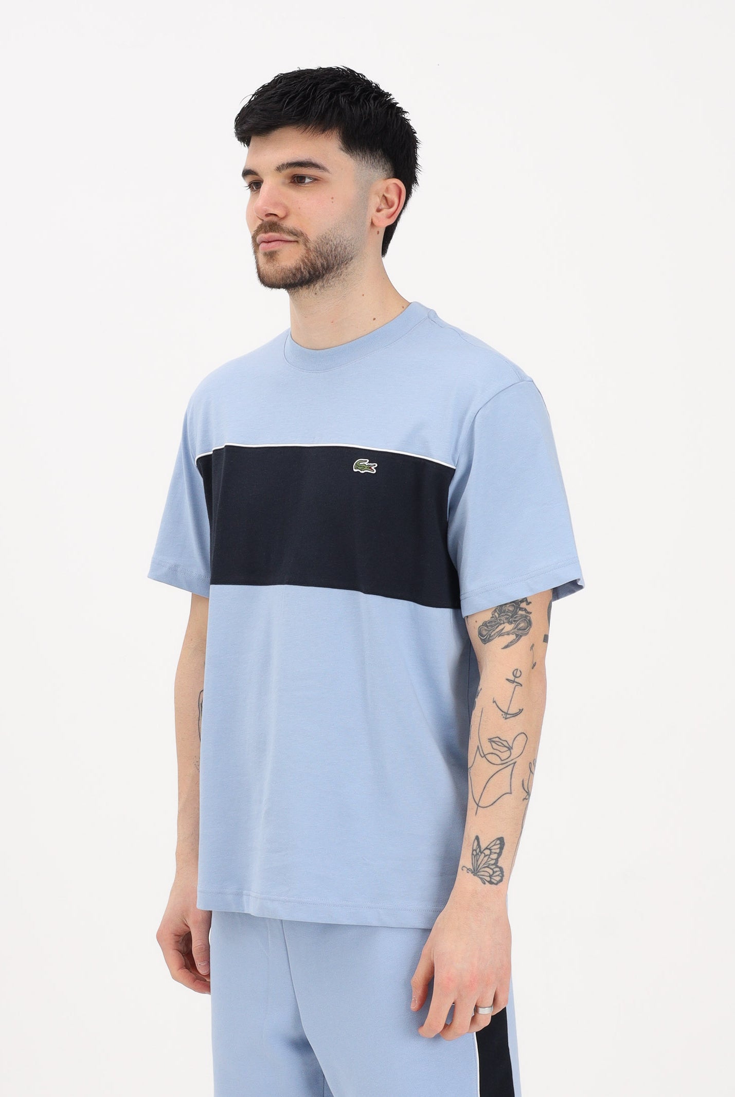 LACOSTE T-shirt a manica corta celeste da uomo con motivo color block TH0896 3PT LACOSTE