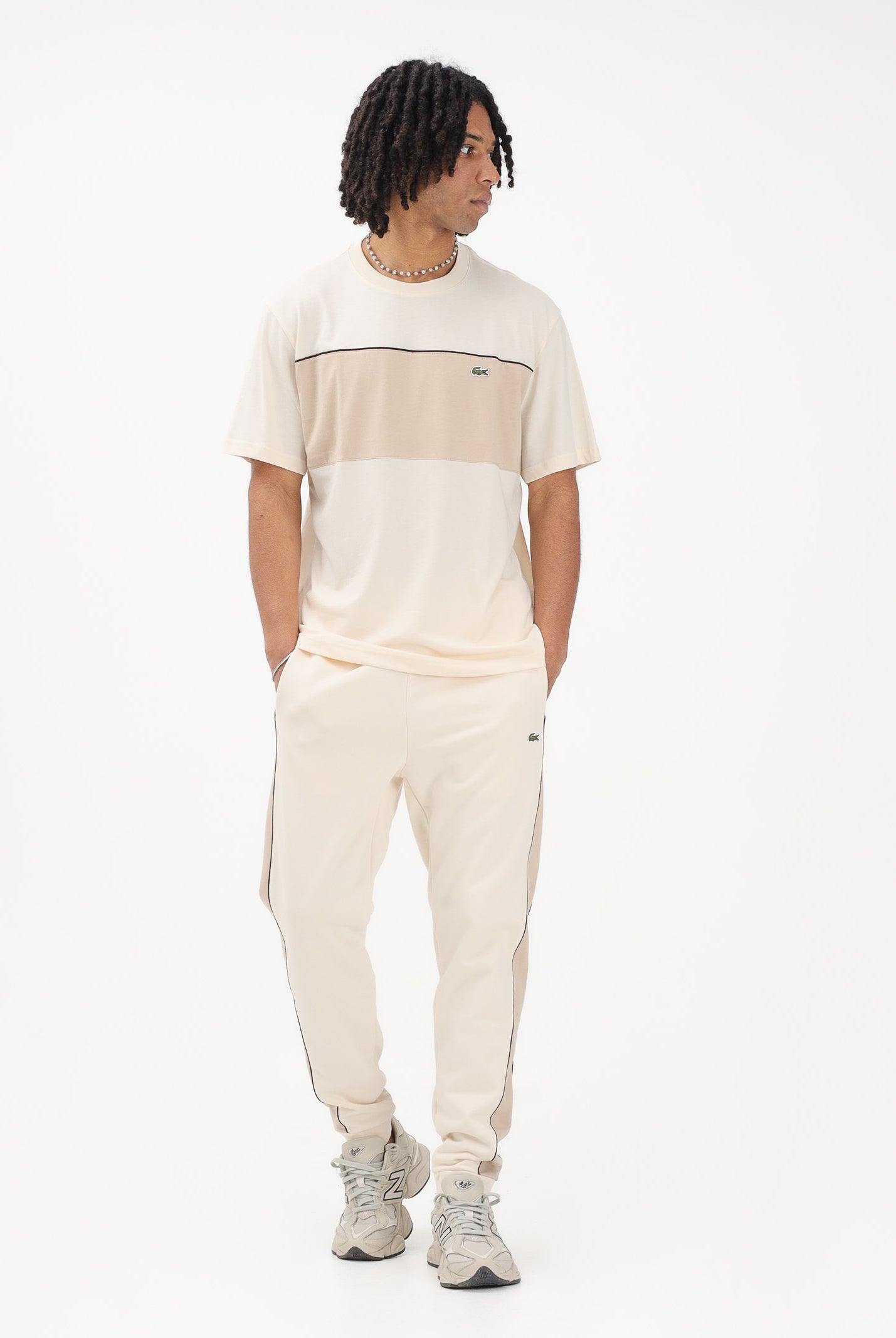 LACOSTE T-shirt a manica corta beige da uomo con motivo color block TH0896 3RR LACOSTE