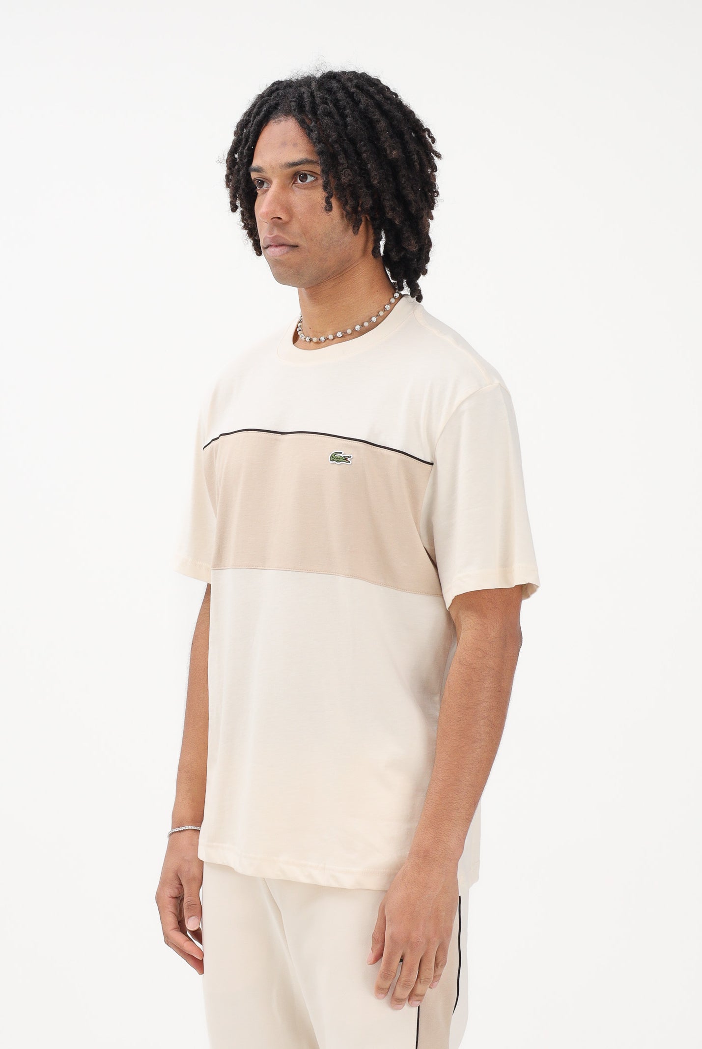 LACOSTE T-shirt a manica corta beige da uomo con motivo color block TH0896 3RR LACOSTE