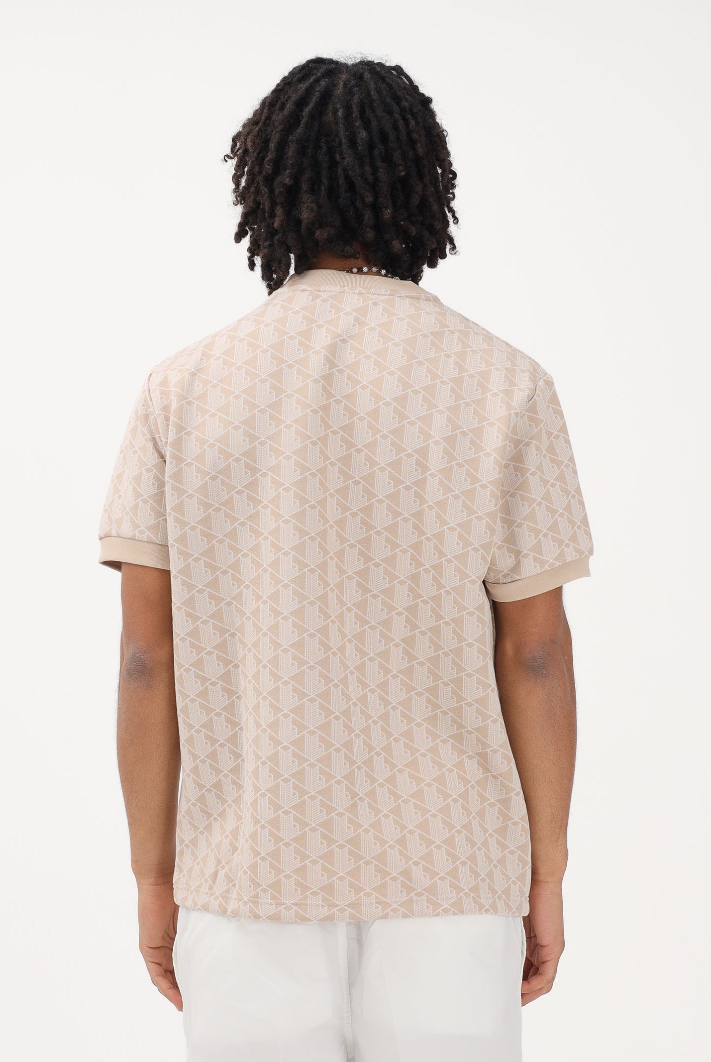 LACOSTE T-shirt a manica corta beige da uomo con monogramma jacquard TH1197 8GI LACOSTE