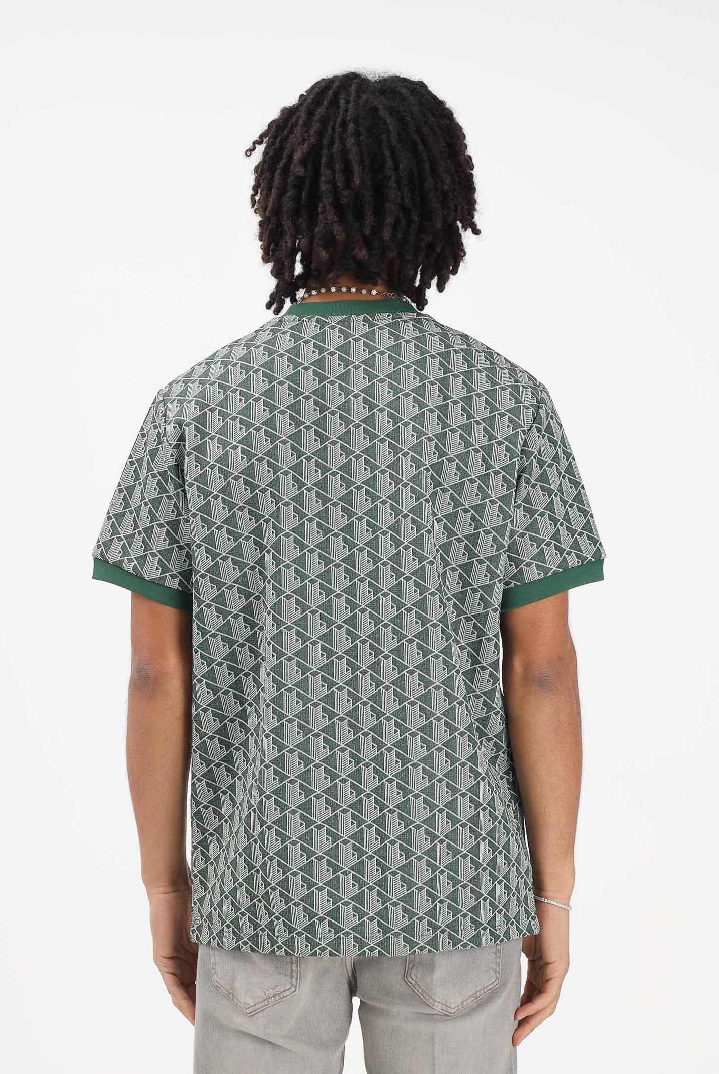 LACOSTE T-shirt a manica corta verde da uomo con monogramma jacquard TH1197 D1R LACOSTE