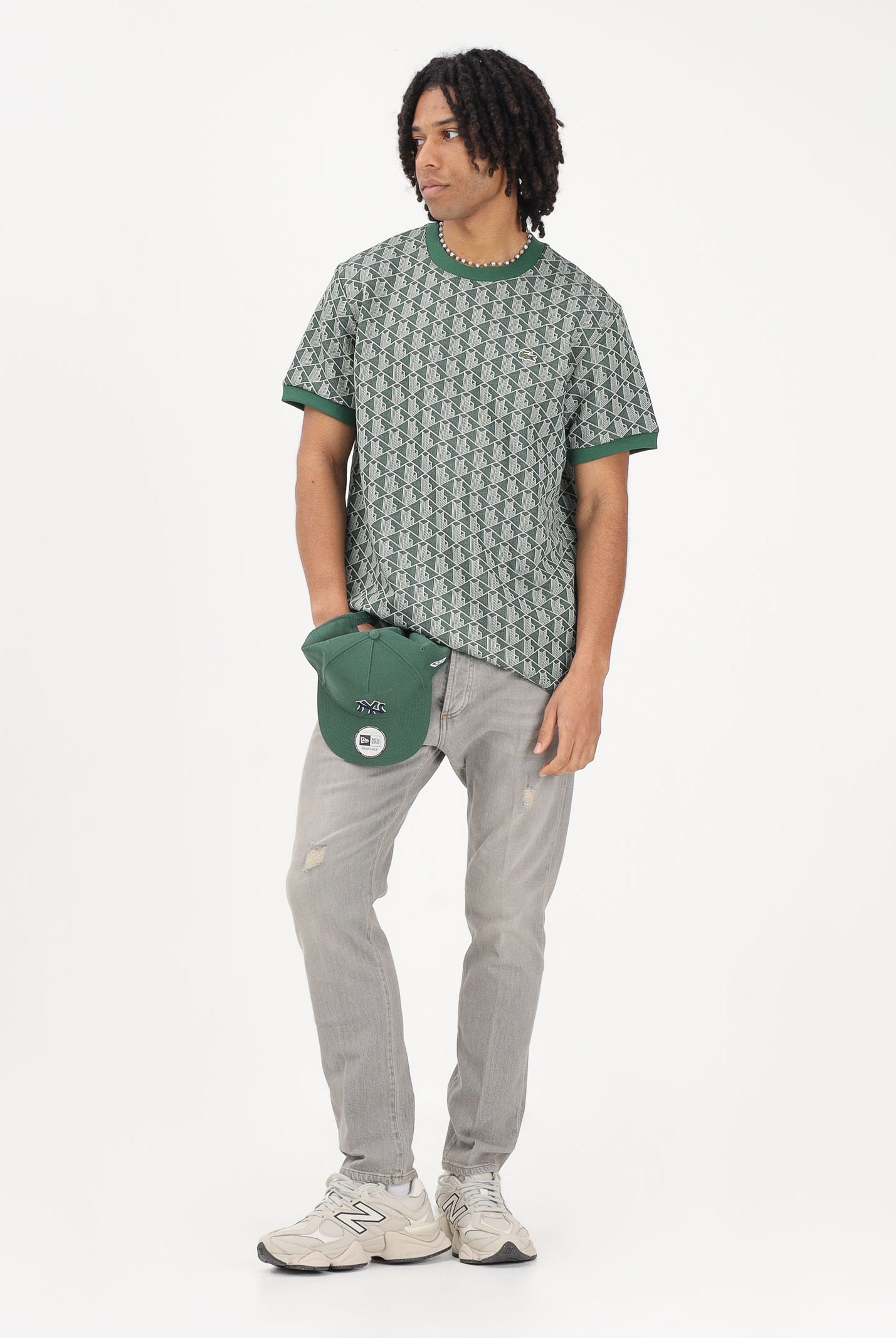 LACOSTE T-shirt a manica corta verde da uomo con monogramma jacquard TH1197 D1R LACOSTE