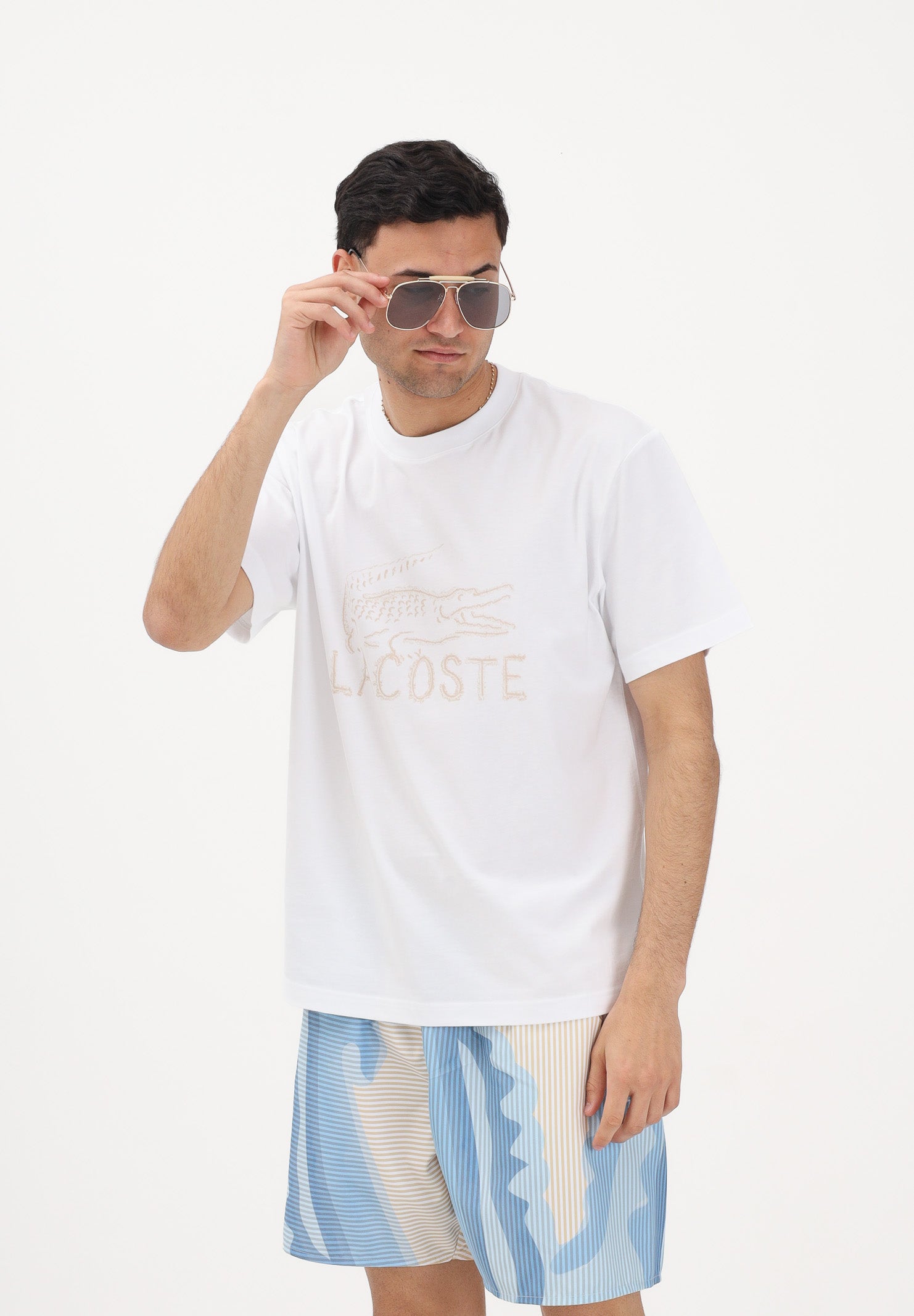 LACOSTE T-shirt a manica corta bianca da uomo con stampa<BR/> TH1427 001 LACOSTE