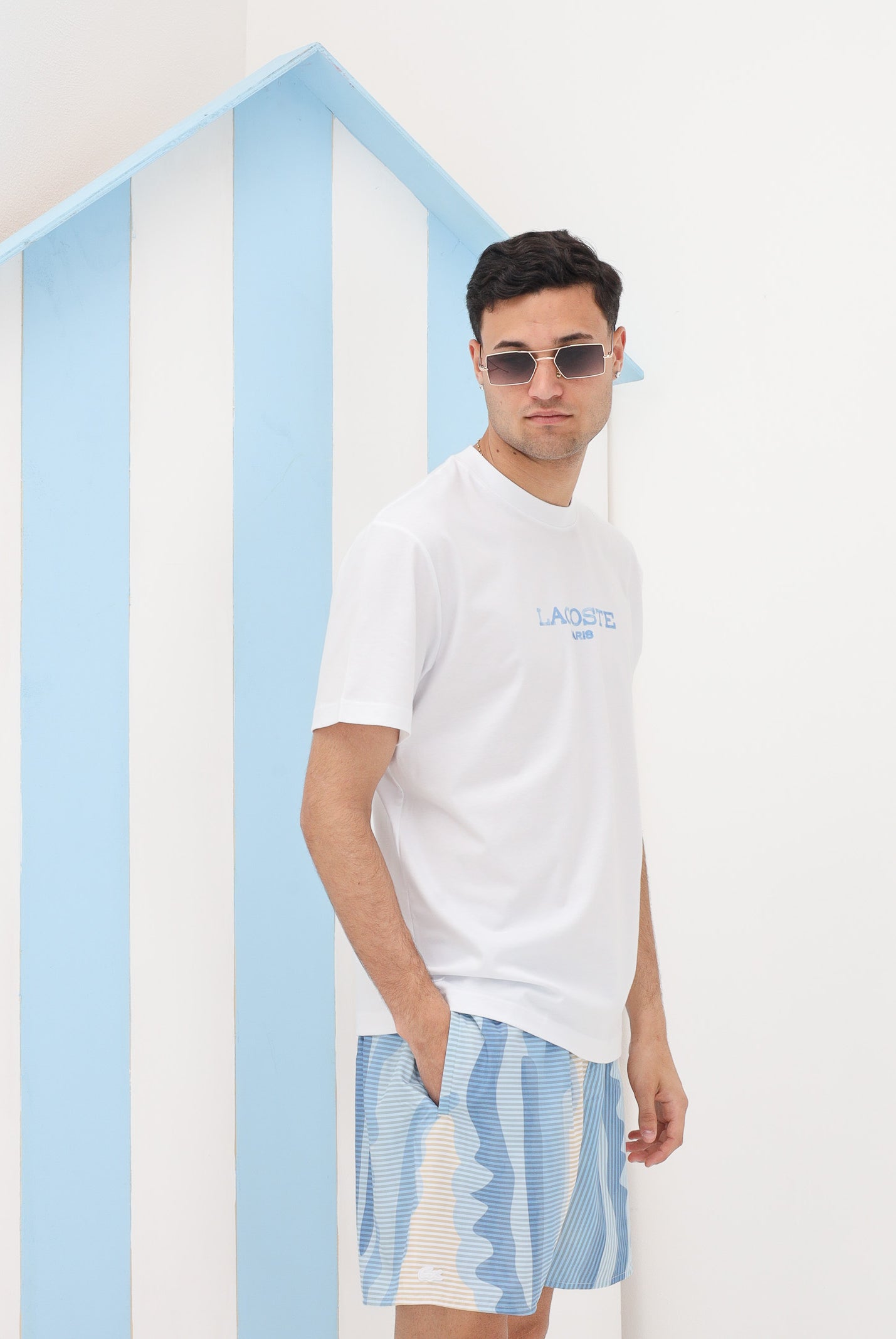 LACOSTE T-shirt a manica corta bianca da uomo con stampa TH1435 001 LACOSTE