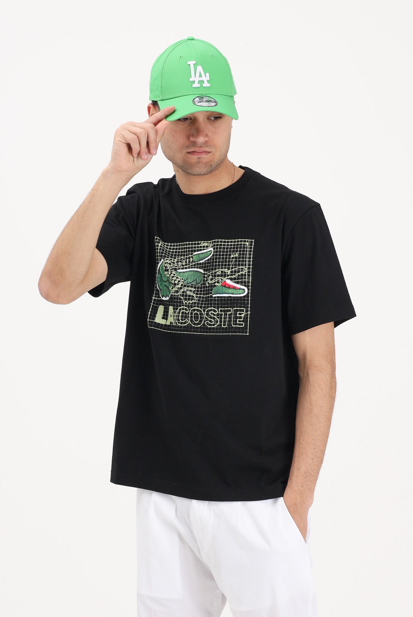 LACOSTE T-shirt a manica corta nera da uomo con stampa TH1446 031 LACOSTE