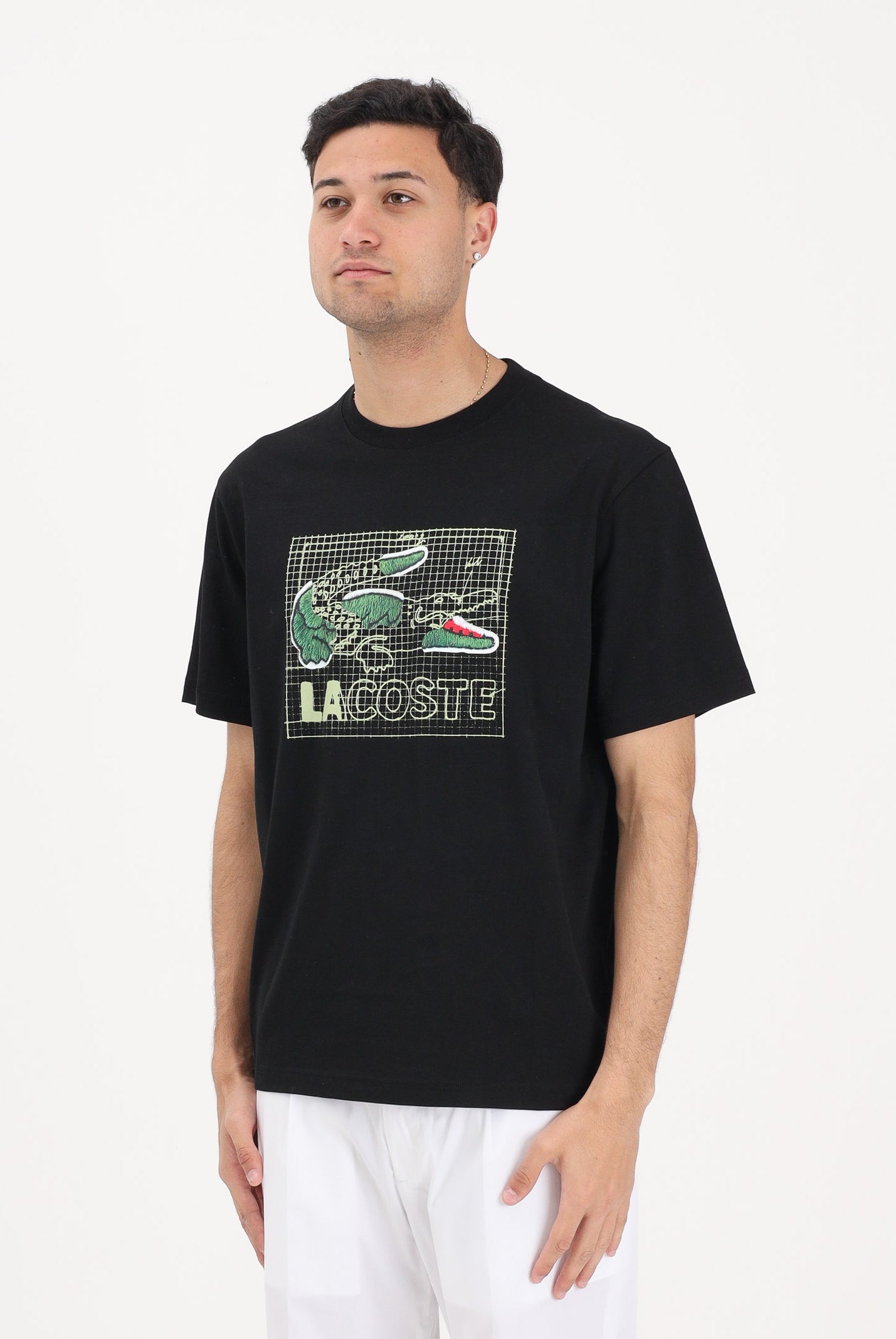 LACOSTE T-shirt a manica corta nera da uomo con stampa TH1446 031 LACOSTE