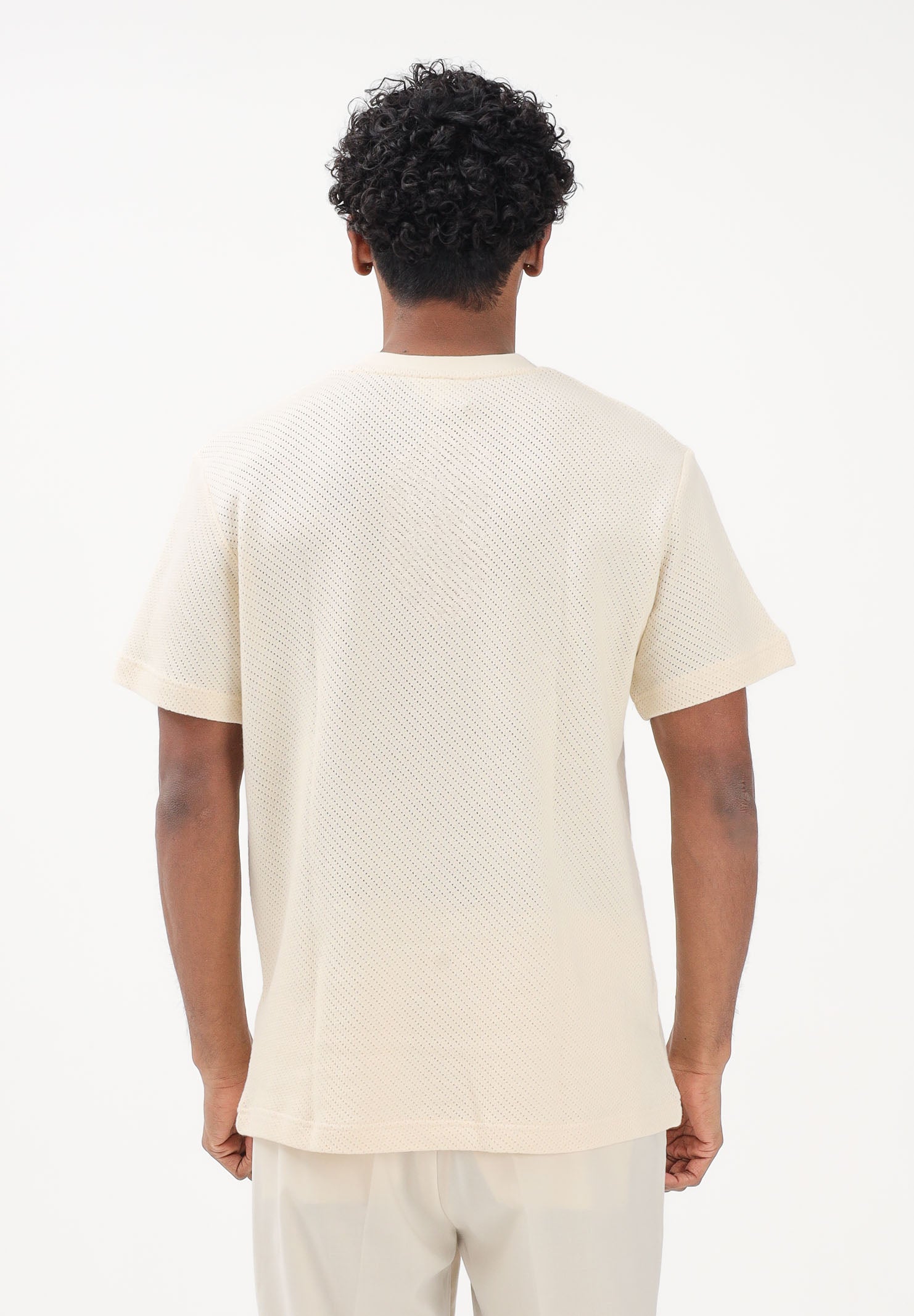 LACOSTE T-shirt a manica corta panna da uomo in cotone traforato TH2665 056 LACOSTE