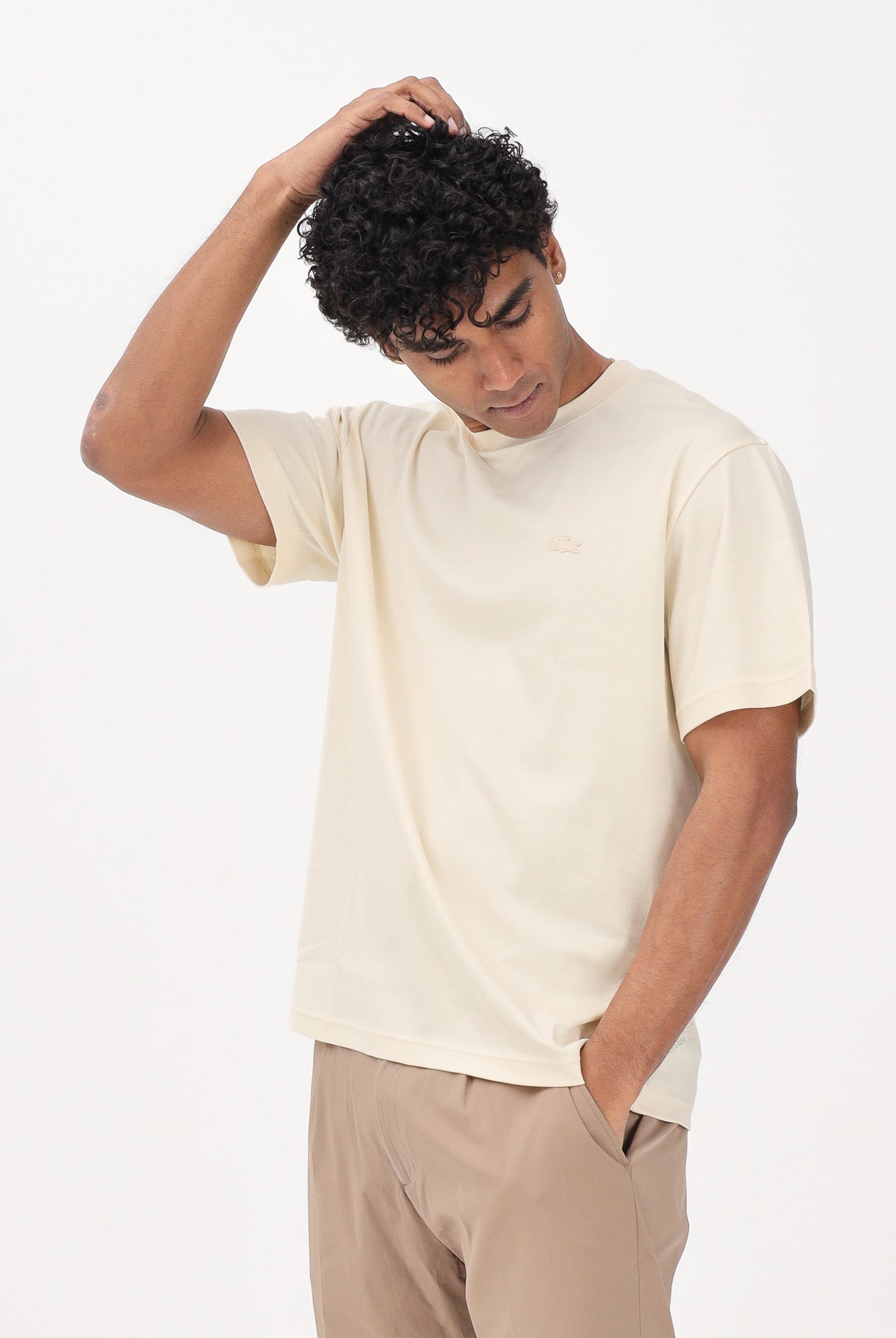 LACOSTE T-shirt a manica corta beige da uomo con logo TH5931 056 LACOSTE