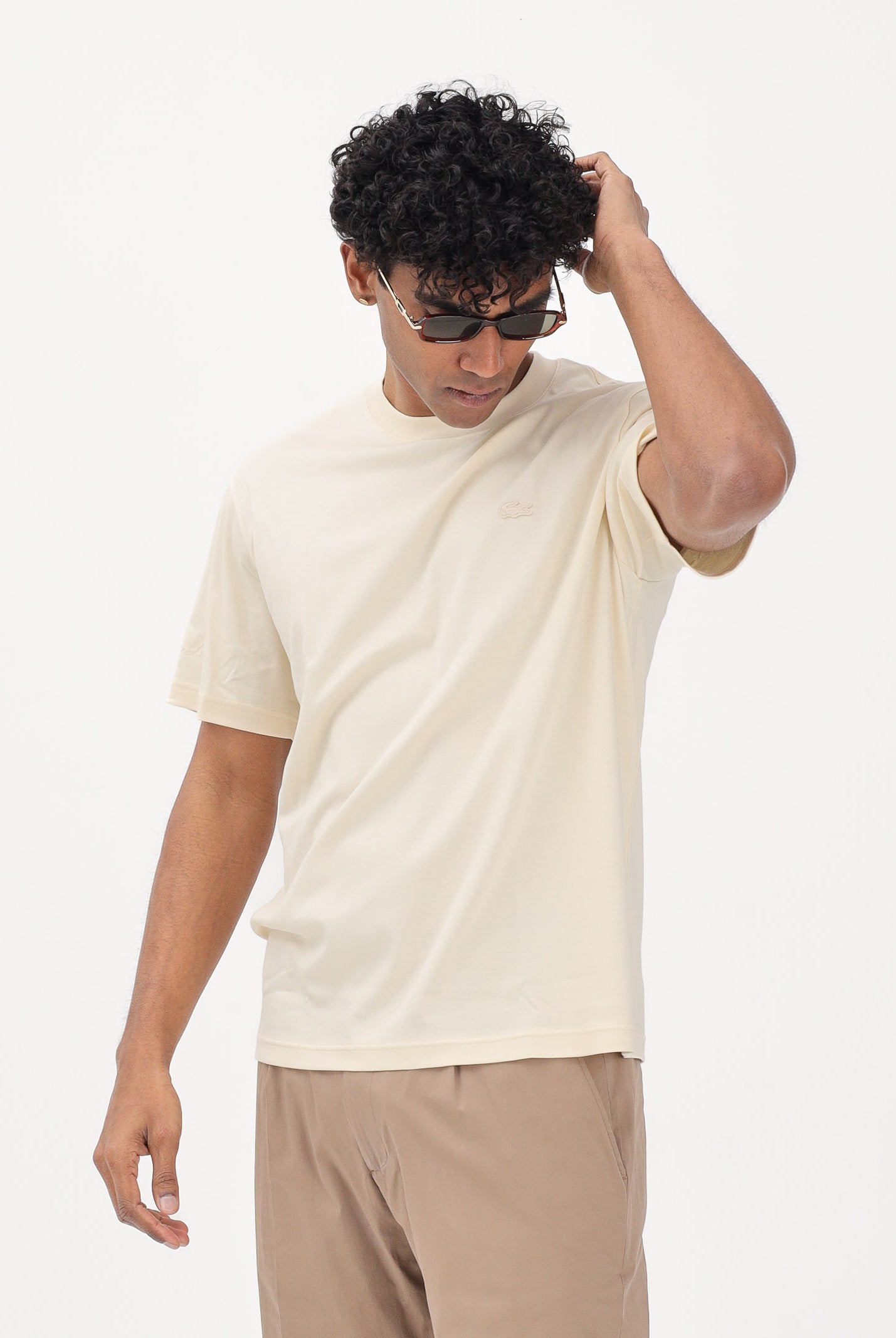 LACOSTE T-shirt a manica corta beige da uomo con logo TH5931 056 LACOSTE