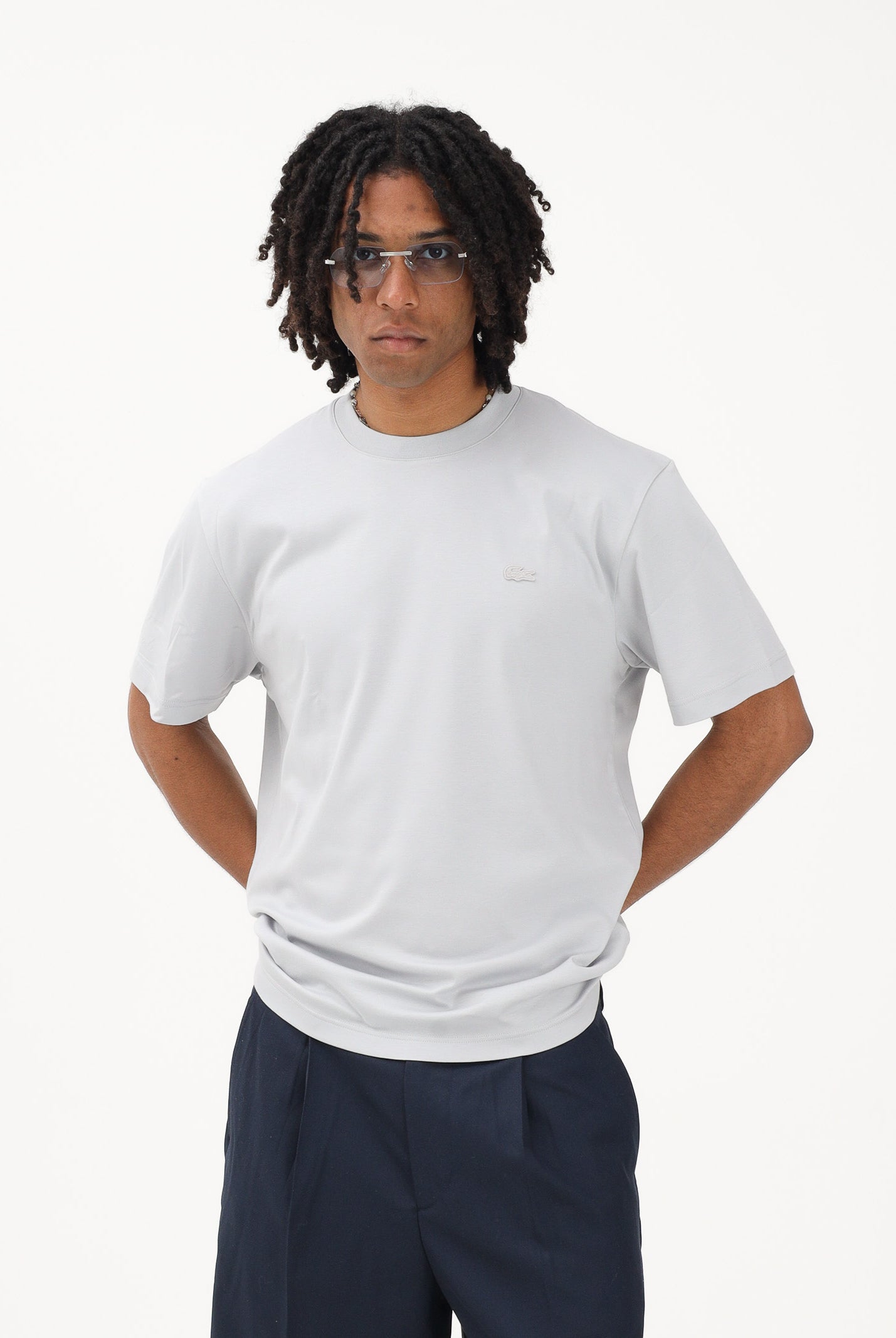 LACOSTE T-shirt a manica corta grigia da uomo con logo TH5931 ACZ LACOSTE