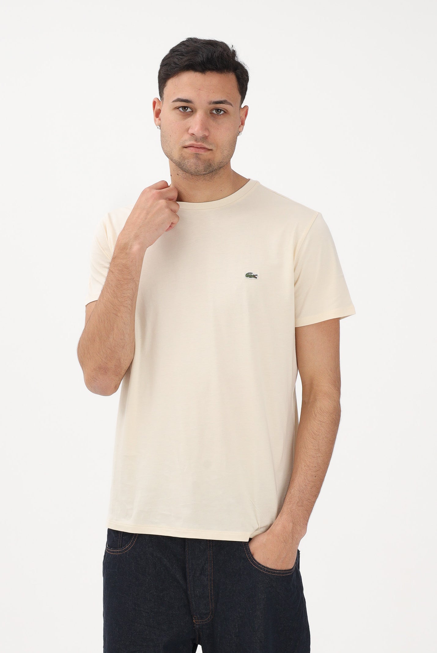 LACOSTE T-shirt a manica corta panna per uomo e donna con patch logo TH6709 056 LACOSTE