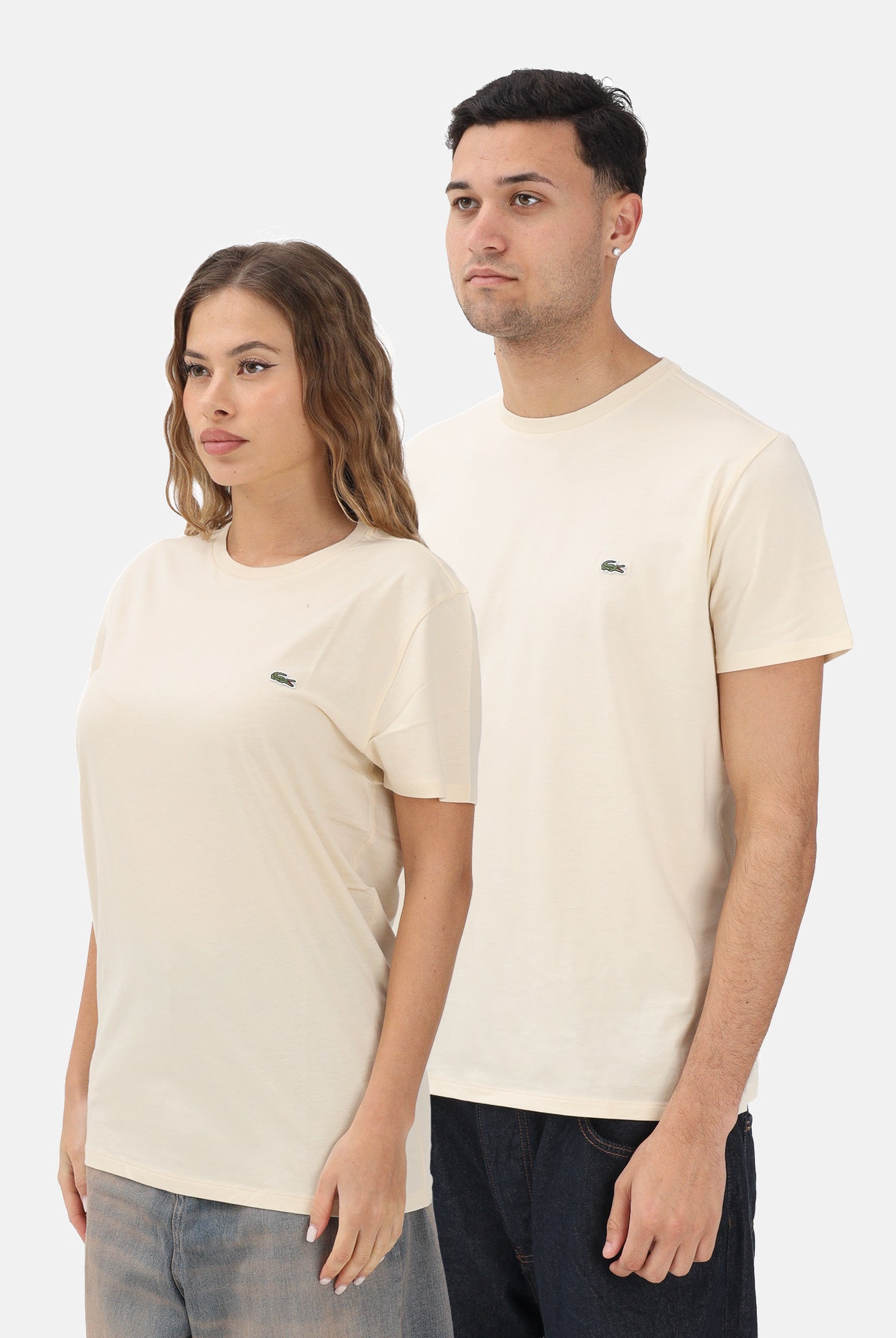 LACOSTE T-shirt a manica corta panna per uomo e donna con patch logo TH6709 056 LACOSTE
