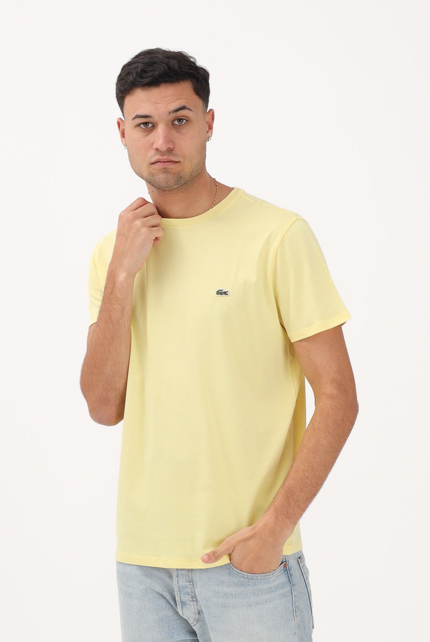 LACOSTE T-shirt a manica corta gialla per uomo e donna con patch logo TH6709 107 LACOSTE