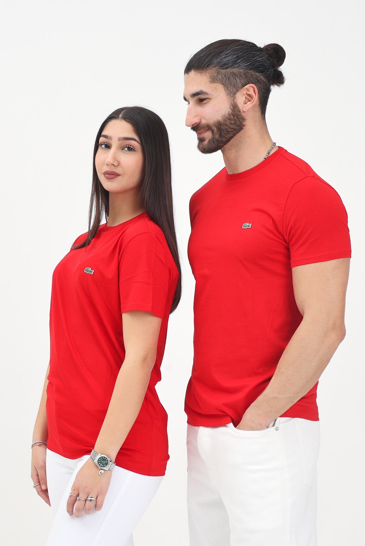 LACOSTE T-shirt a manica corta rossa per uomo e donna con patch logo TH6709 240 LACOSTE