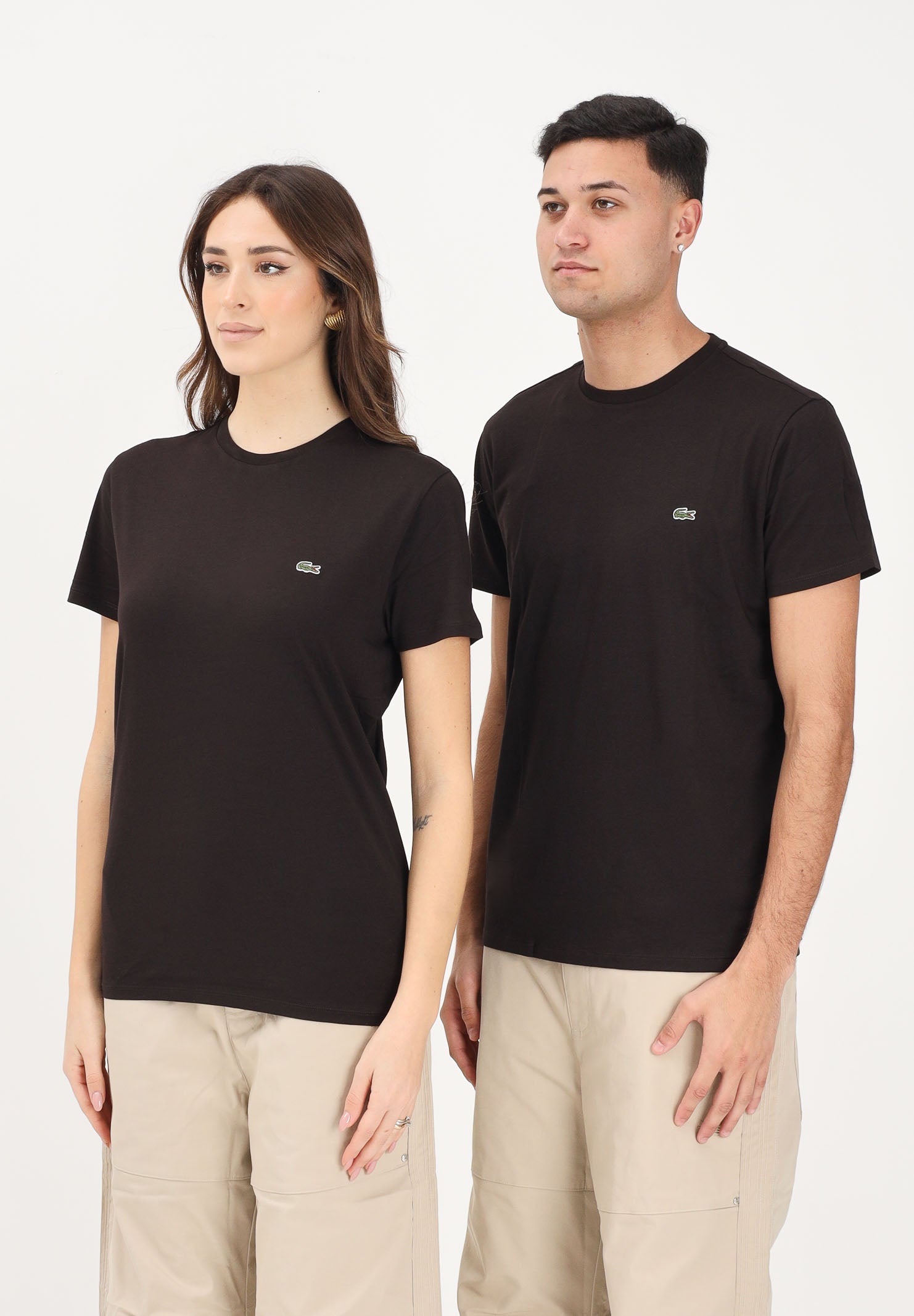 LACOSTE T-shirt a manica corta marrone per uomo e donna con patch logo TH6709 3LA LACOSTE