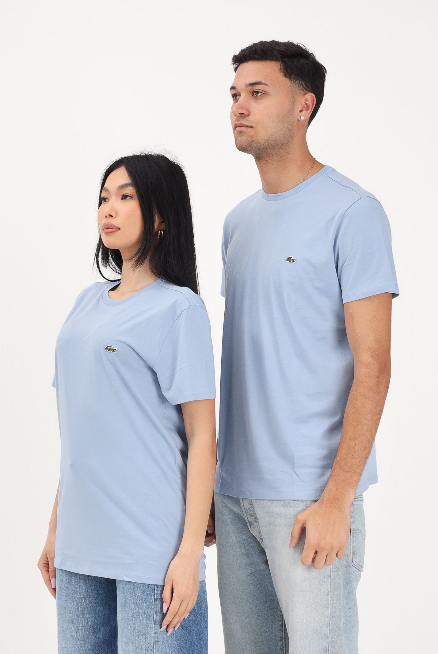 LACOSTE T-shirt a manica corta celeste per uomo e donna con patch logo TH6709 AEY LACOSTE