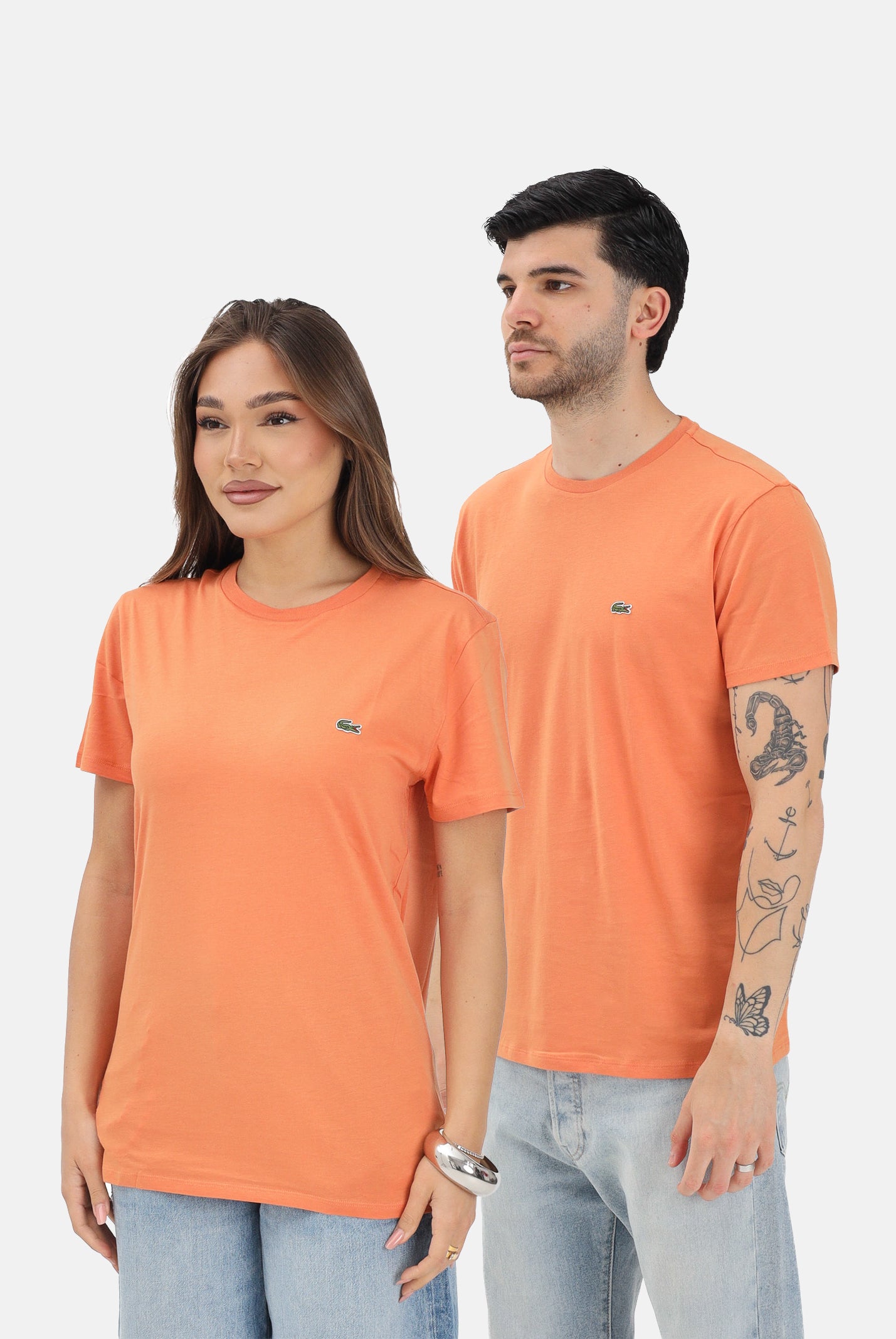 LACOSTE T-shirt a manica corta arancione per uomo e donna con patch logo TH6709 IY0 LACOSTE