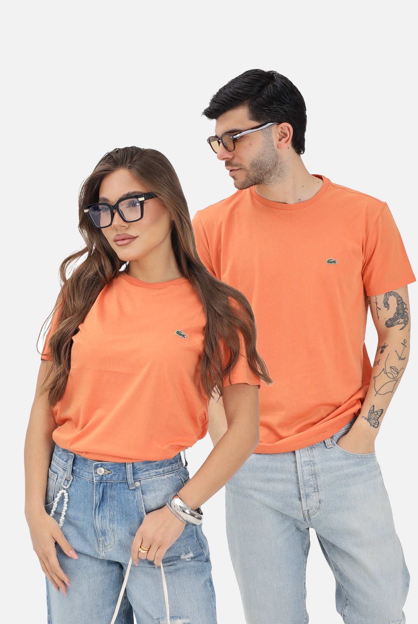 LACOSTE T-shirt a manica corta arancione per uomo e donna con patch logo TH6709 IY0 LACOSTE