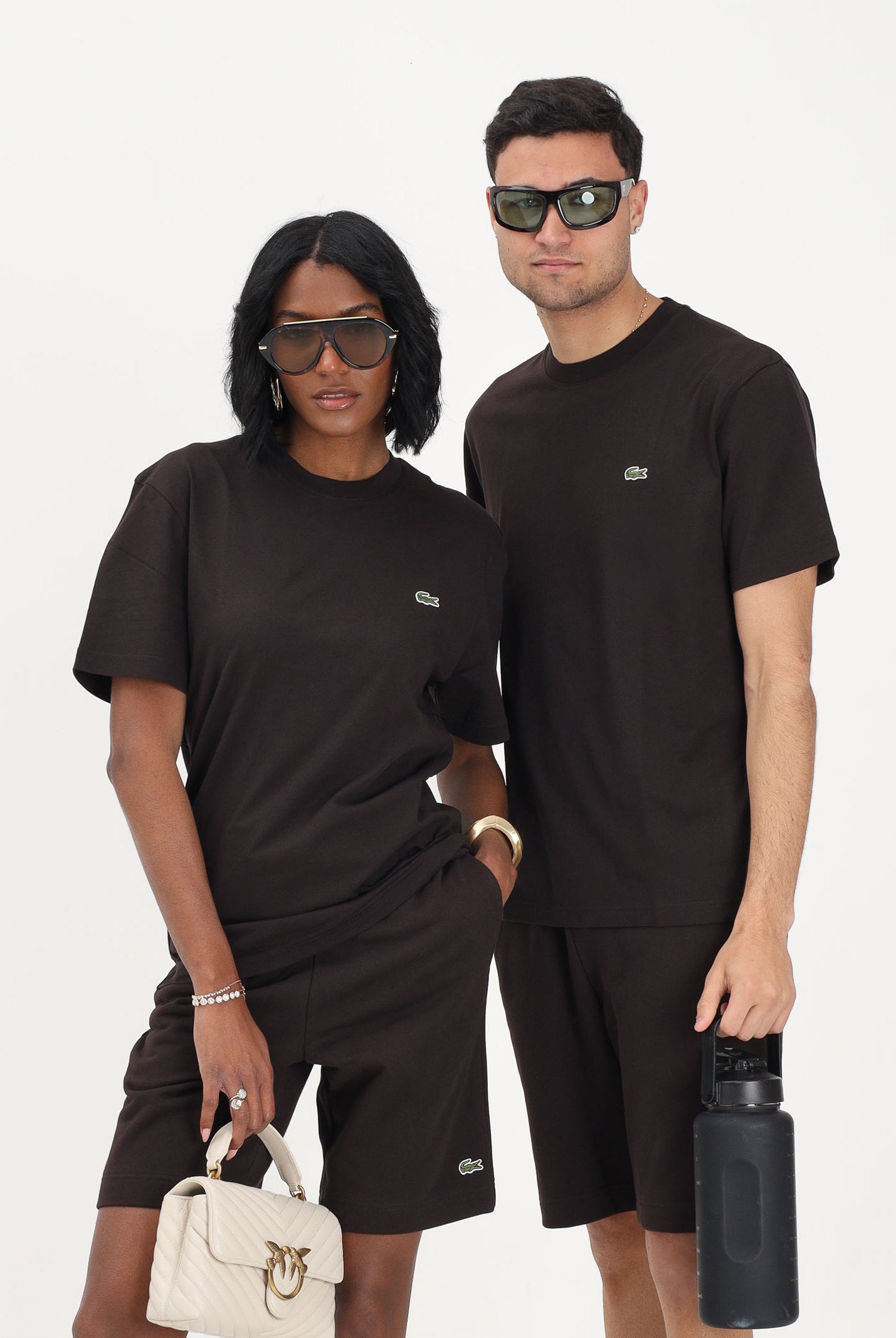 LACOSTE T-shirt a manica corta marrone per uomo e donna con logo TH7318 3LA LACOSTE