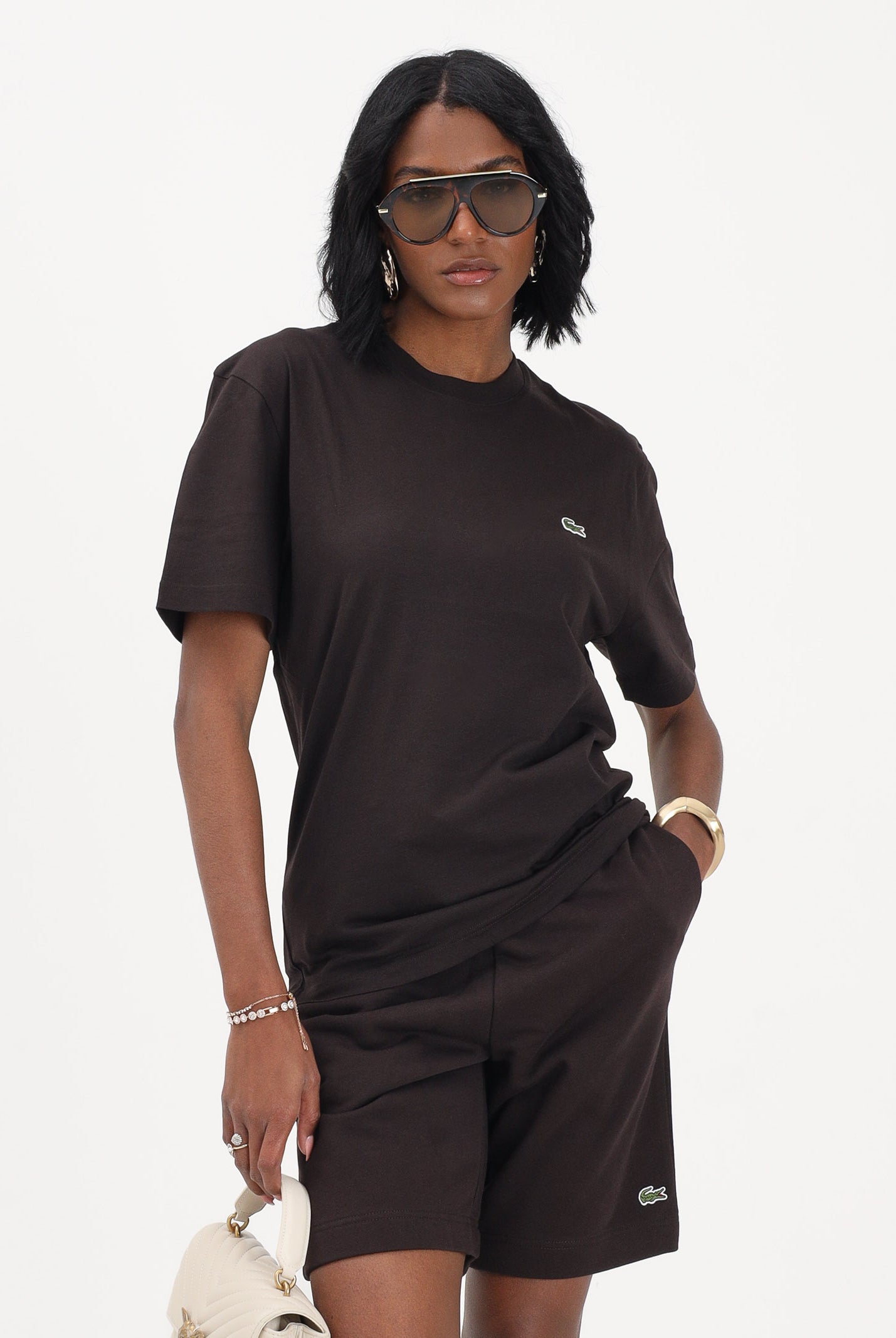 LACOSTE T-shirt a manica corta marrone per uomo e donna con logo TH7318 3LA LACOSTE