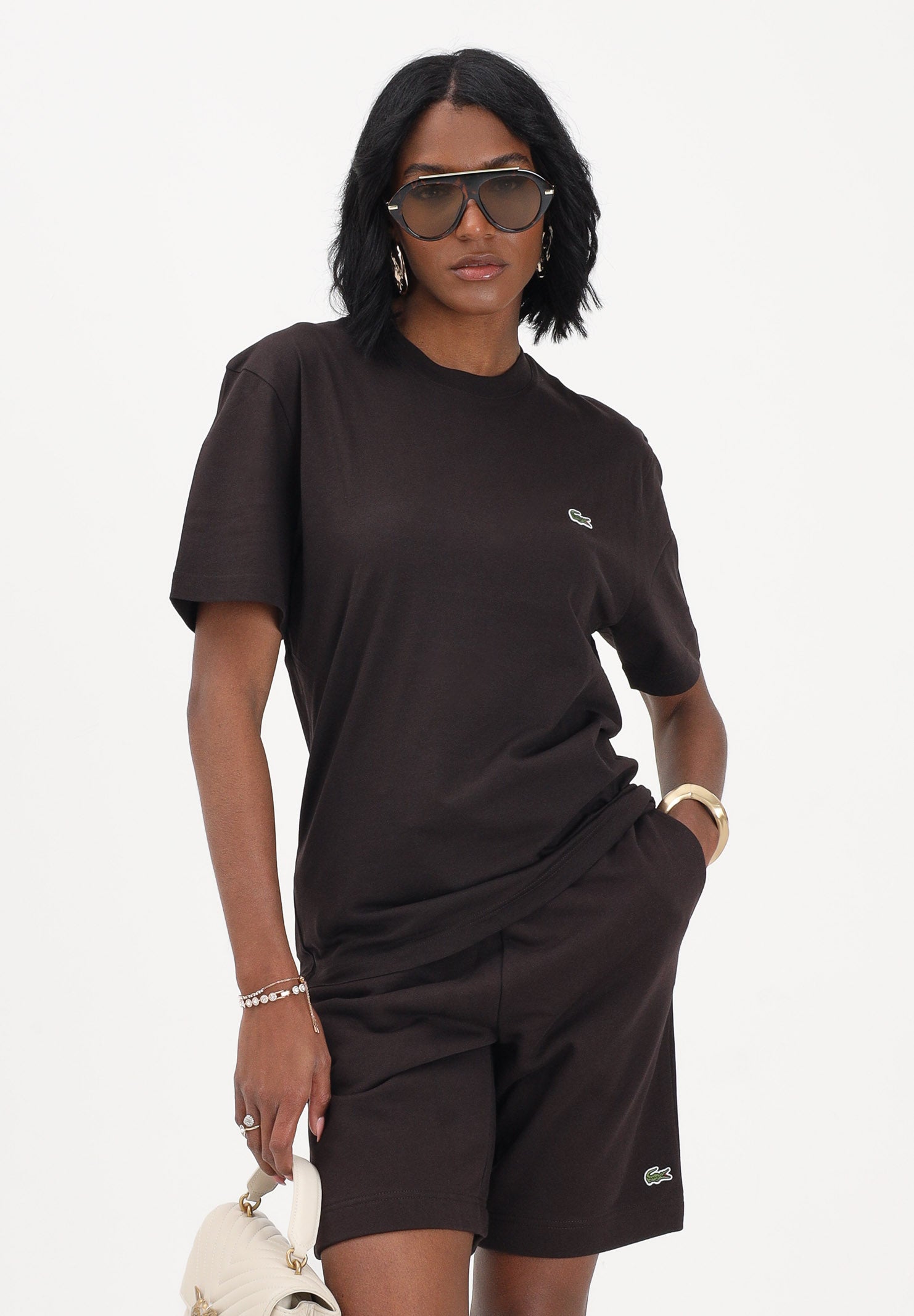 LACOSTE T-shirt a manica corta marrone per uomo e donna con logo TH7318 3LA LACOSTE