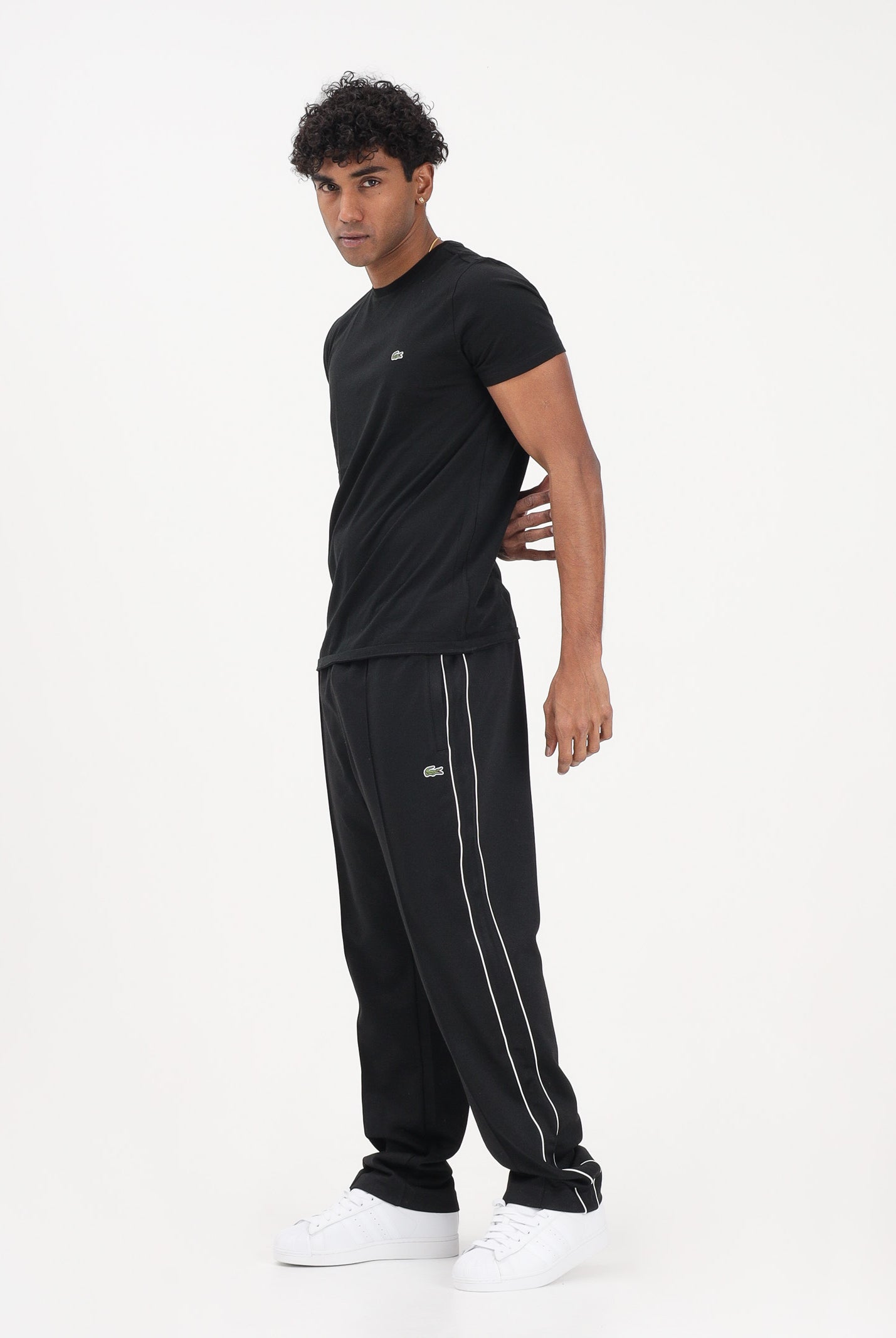 LACOSTE Pantalone sportivo nero da uomo in piqué con bordo XH0628 031 LACOSTE