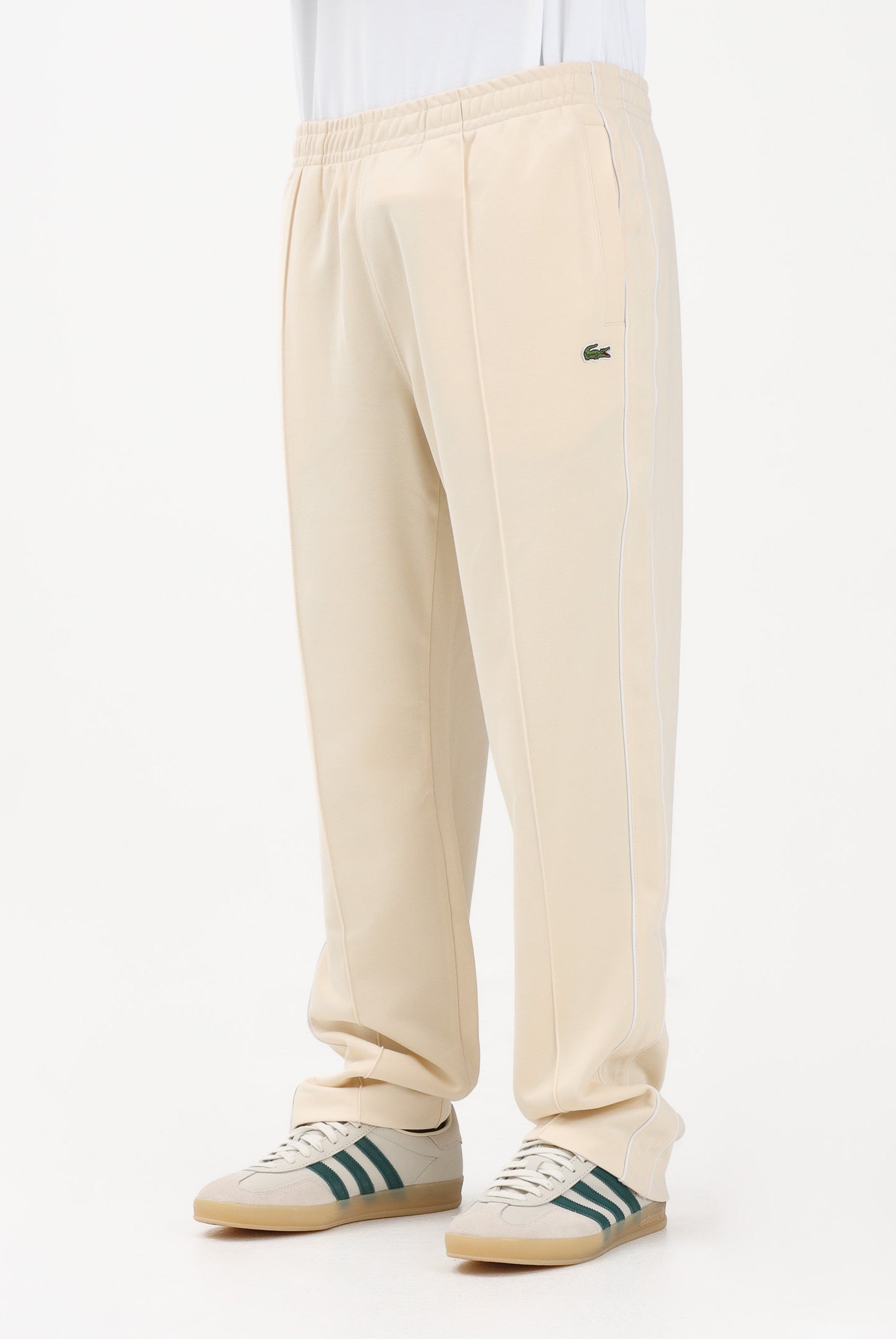 LACOSTE Pantalone sportivo crema da uomo in piqué con bordo XH0628 056 LACOSTE