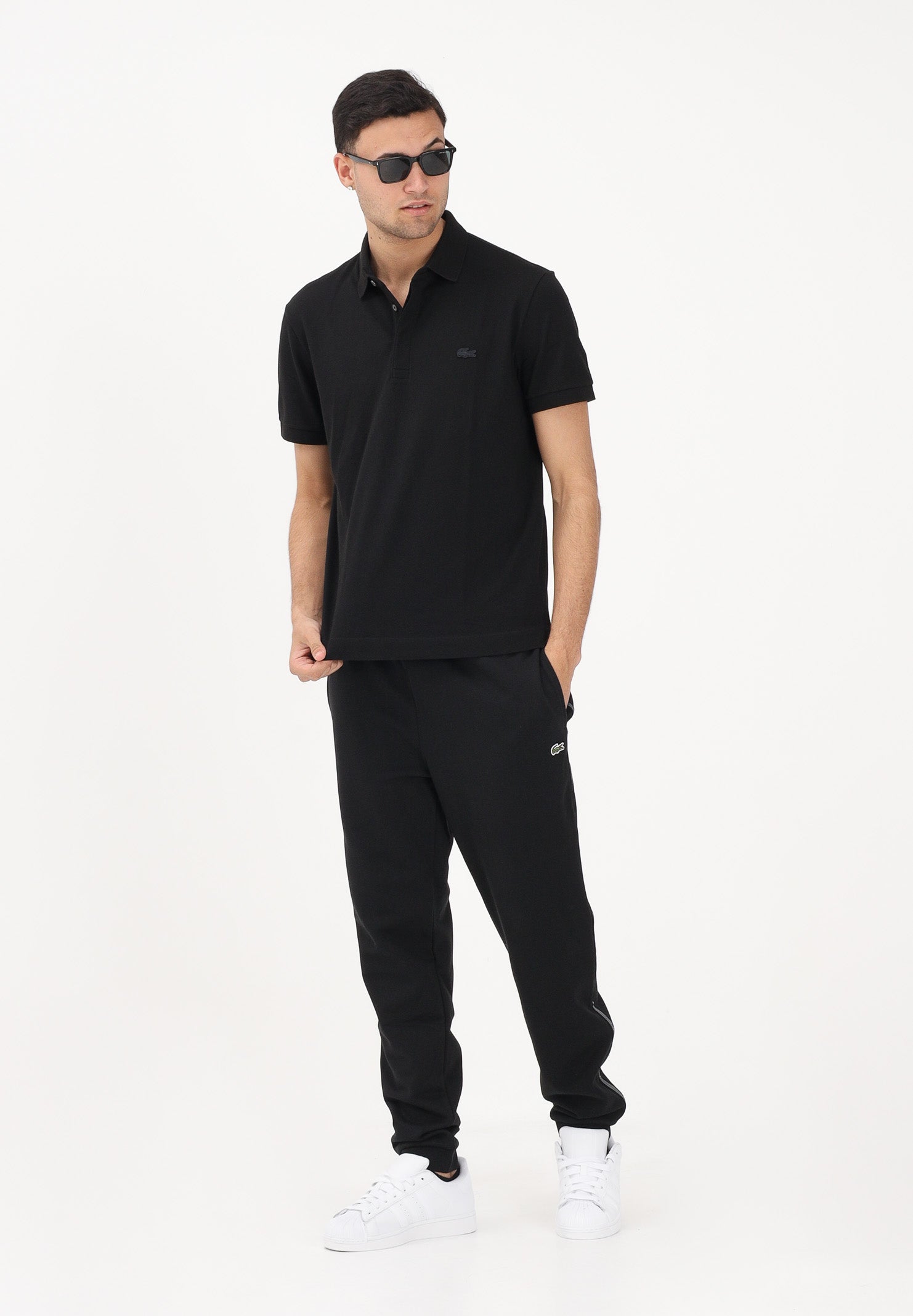 LACOSTE Pantalone sportivo nero da uomo con rifiniture laterali logate XH0883 031 LACOSTE