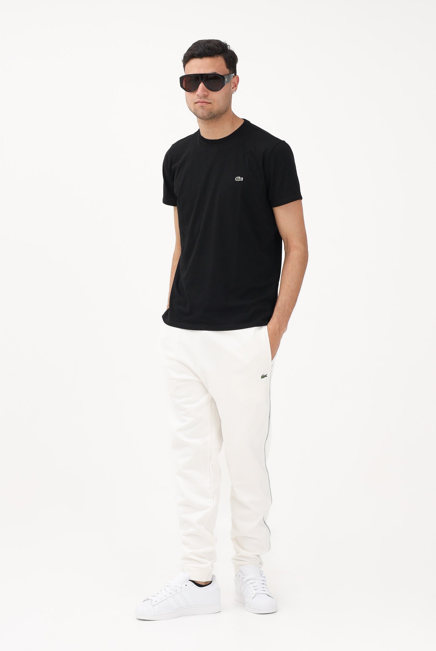 LACOSTE Pantalone sportivo bianco da uomo con rifiniture laterali logate XH0883 70V LACOSTE