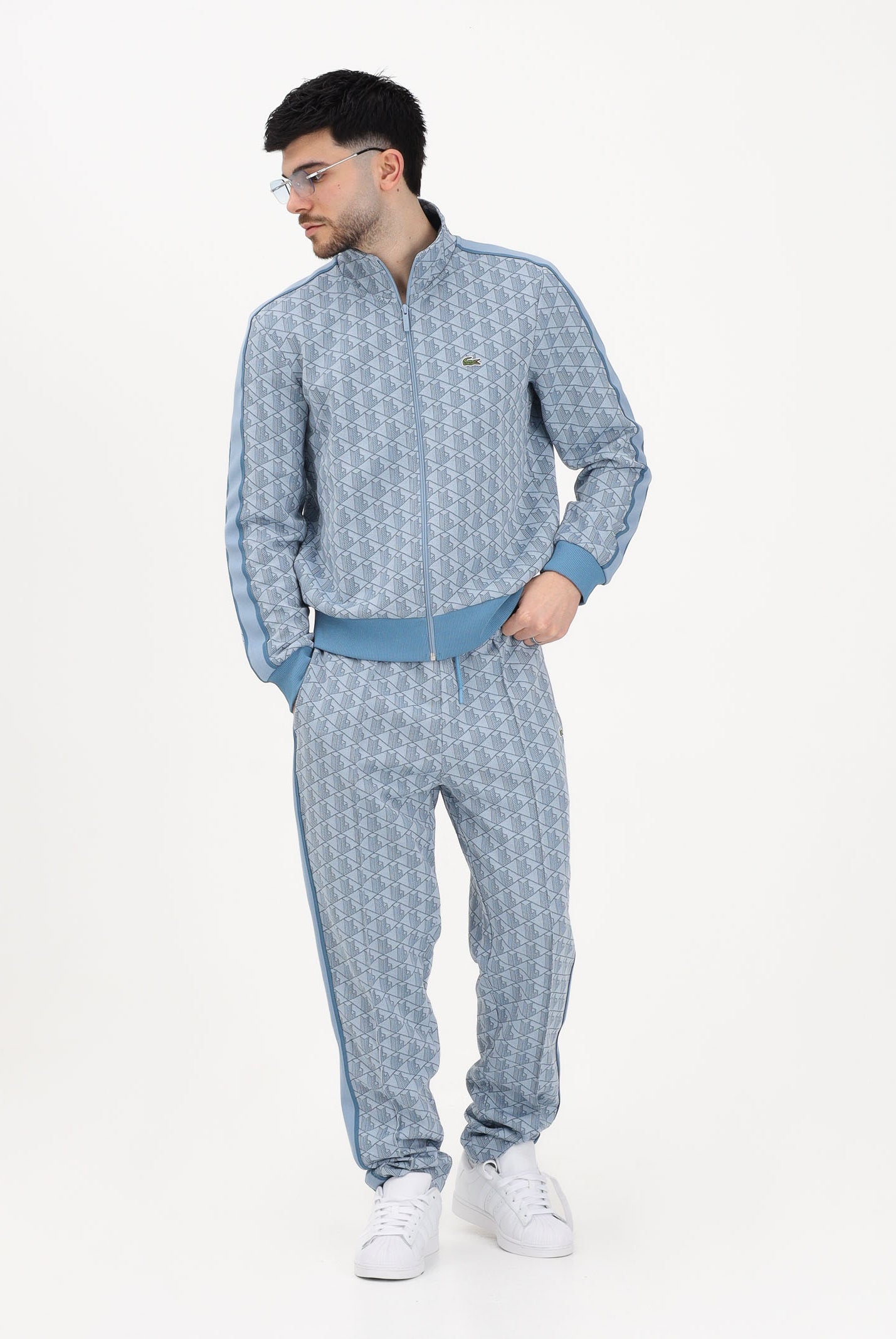 LACOSTE Pantalone sportivo azzurro da uomo con monogramma Paris XH1440 1QI LACOSTE