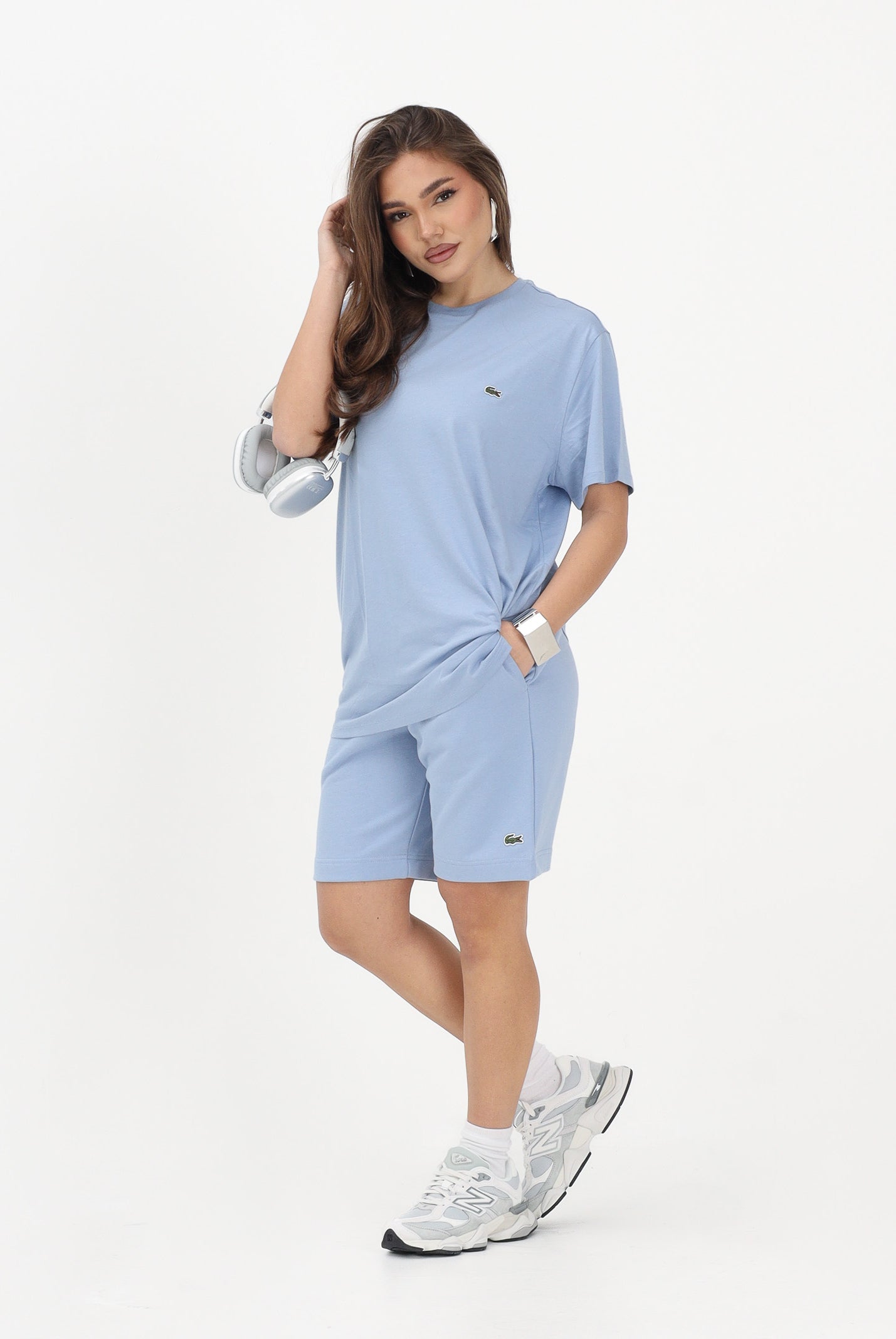 LACOSTE Shorts sportivo celeste per uomo e donna con logo GH9860 AEY LACOSTE