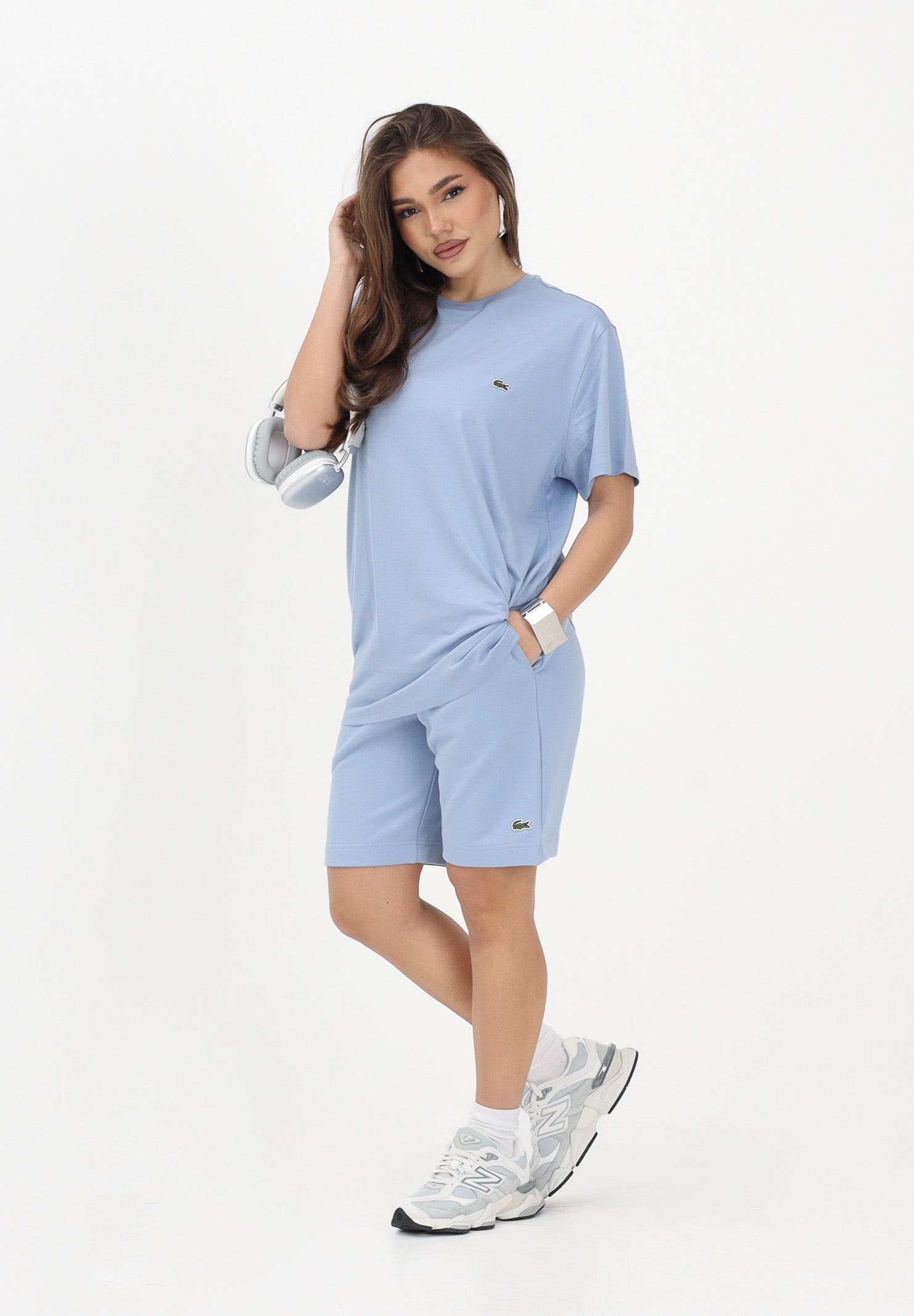 LACOSTE Shorts sportivo celeste per uomo e donna con logo GH9860 AEY LACOSTE