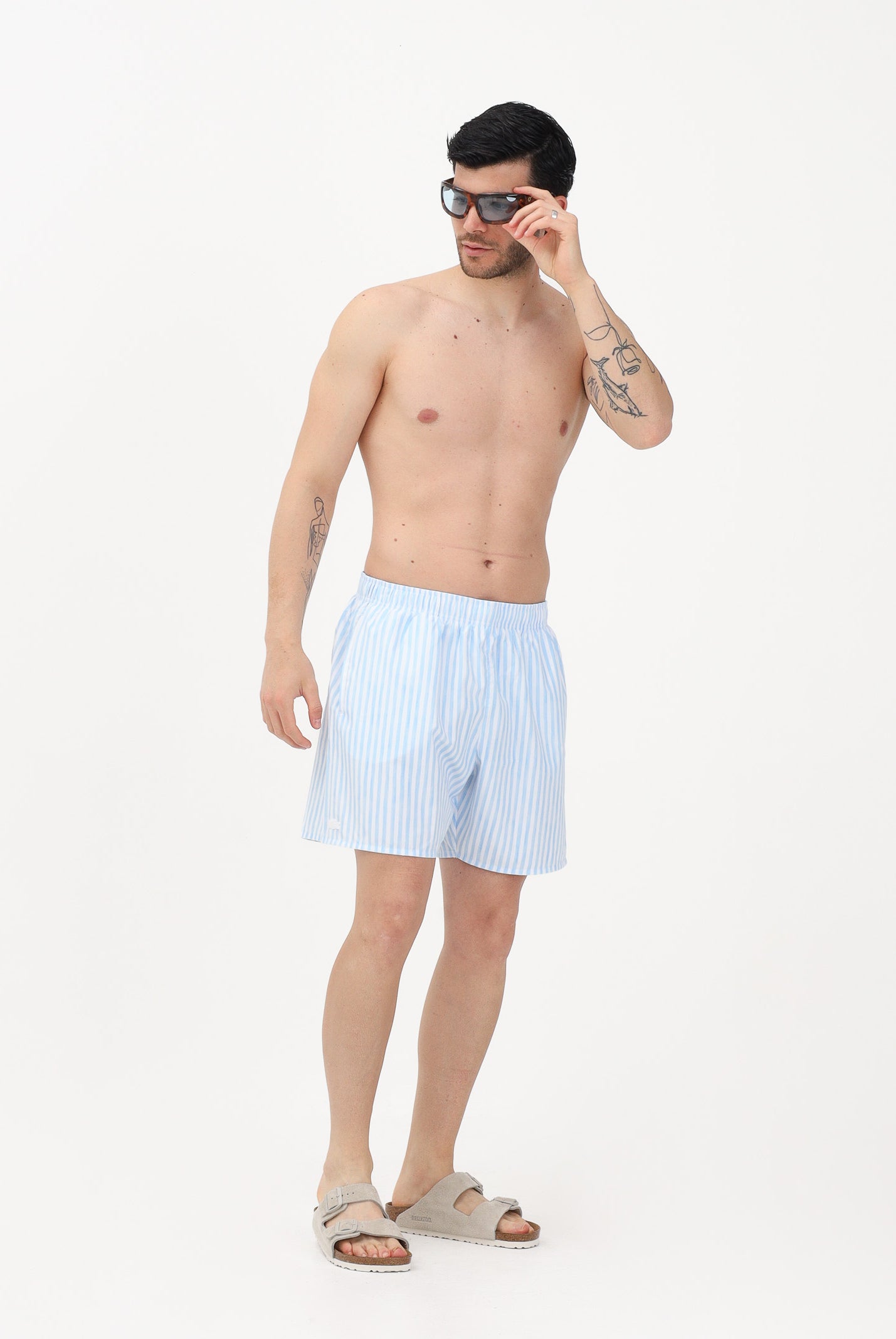 LACOSTE Shorts mare a righe azzurro e bianco da uomo MH1901 3IL LACOSTE
