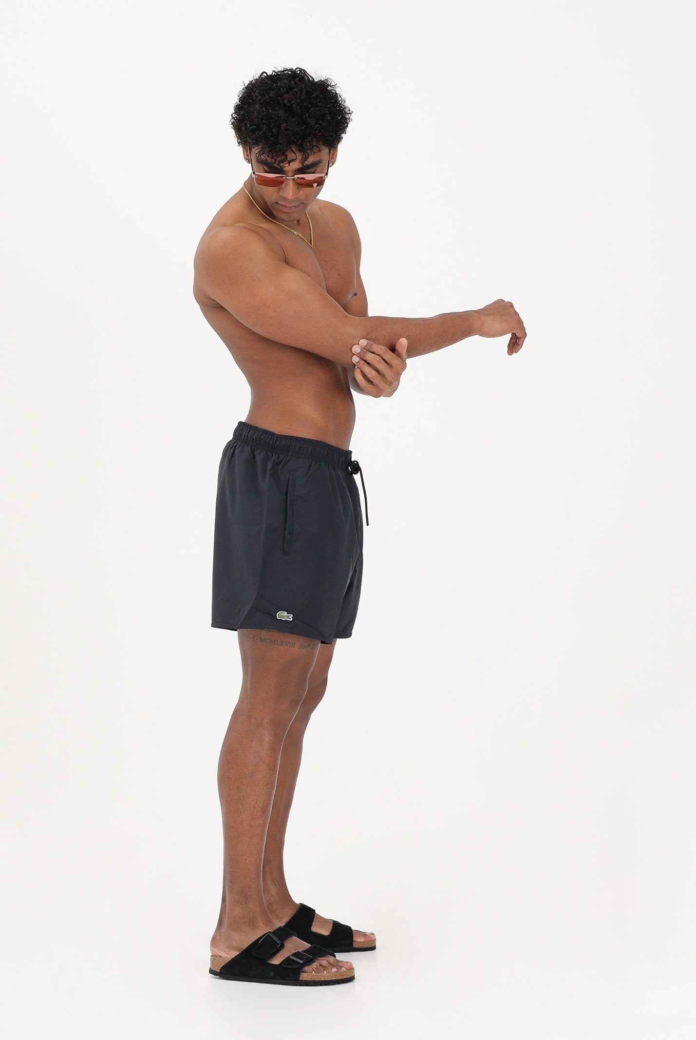 LACOSTE Shorts mare nero da uomo con patch logo MH6270 964 LACOSTE