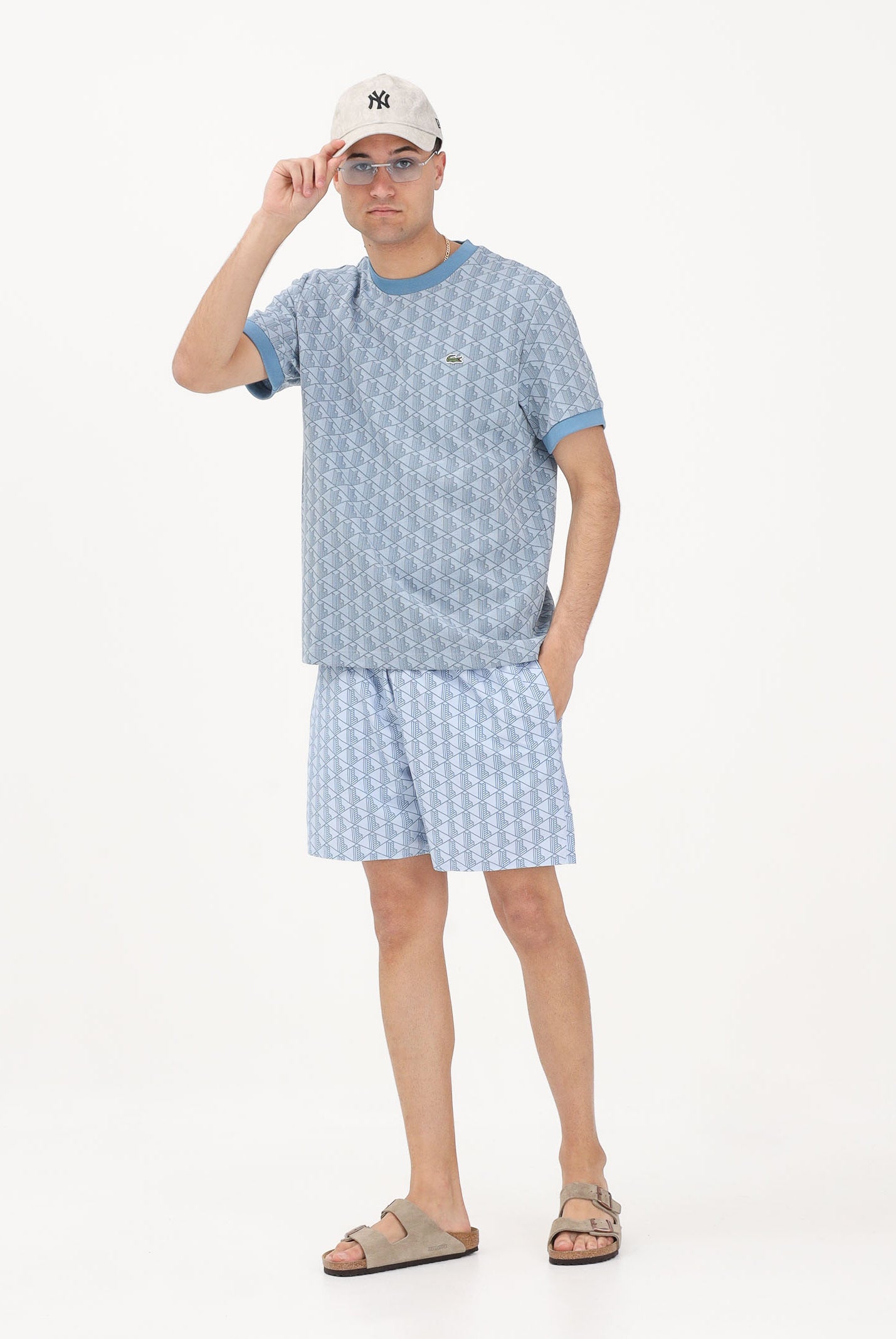 LACOSTE Shorts mare azzurro da uomo con stampa monogramma MH9086 3IJ LACOSTE