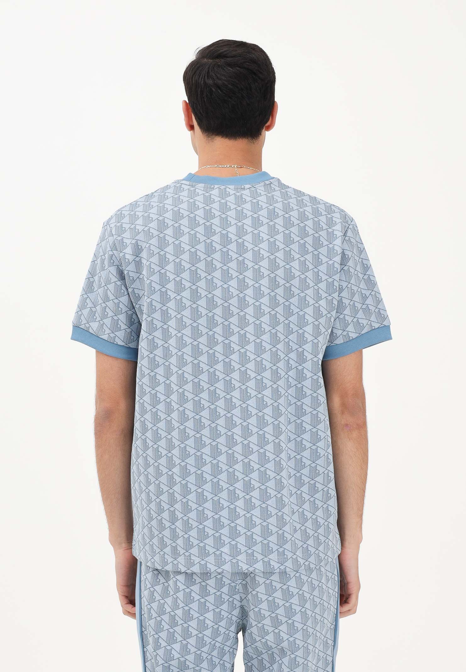 LACOSTE T-shirt a manica corta azzurra da uomo con monogramma jacquard TH1197 1QI LACOSTE